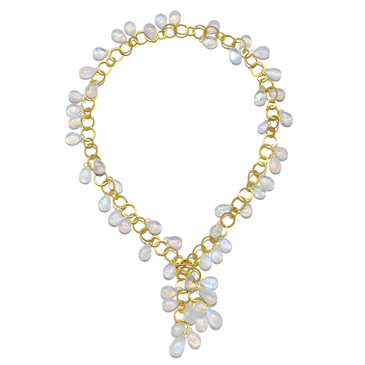 18 Karat Gold Moonstone Briolette Fringe Necklace