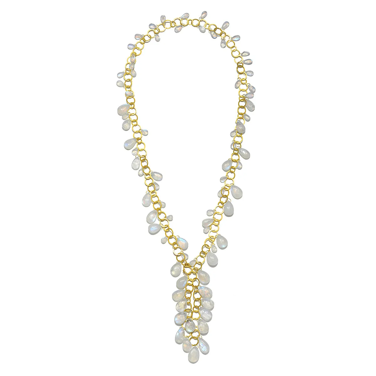 18 Karat Gold Moonstone Briolette Fringe Necklace