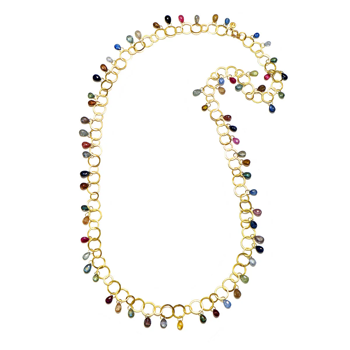 18 Karat Gold Umba Rainbow Sapphire Fringe Necklace - 36"