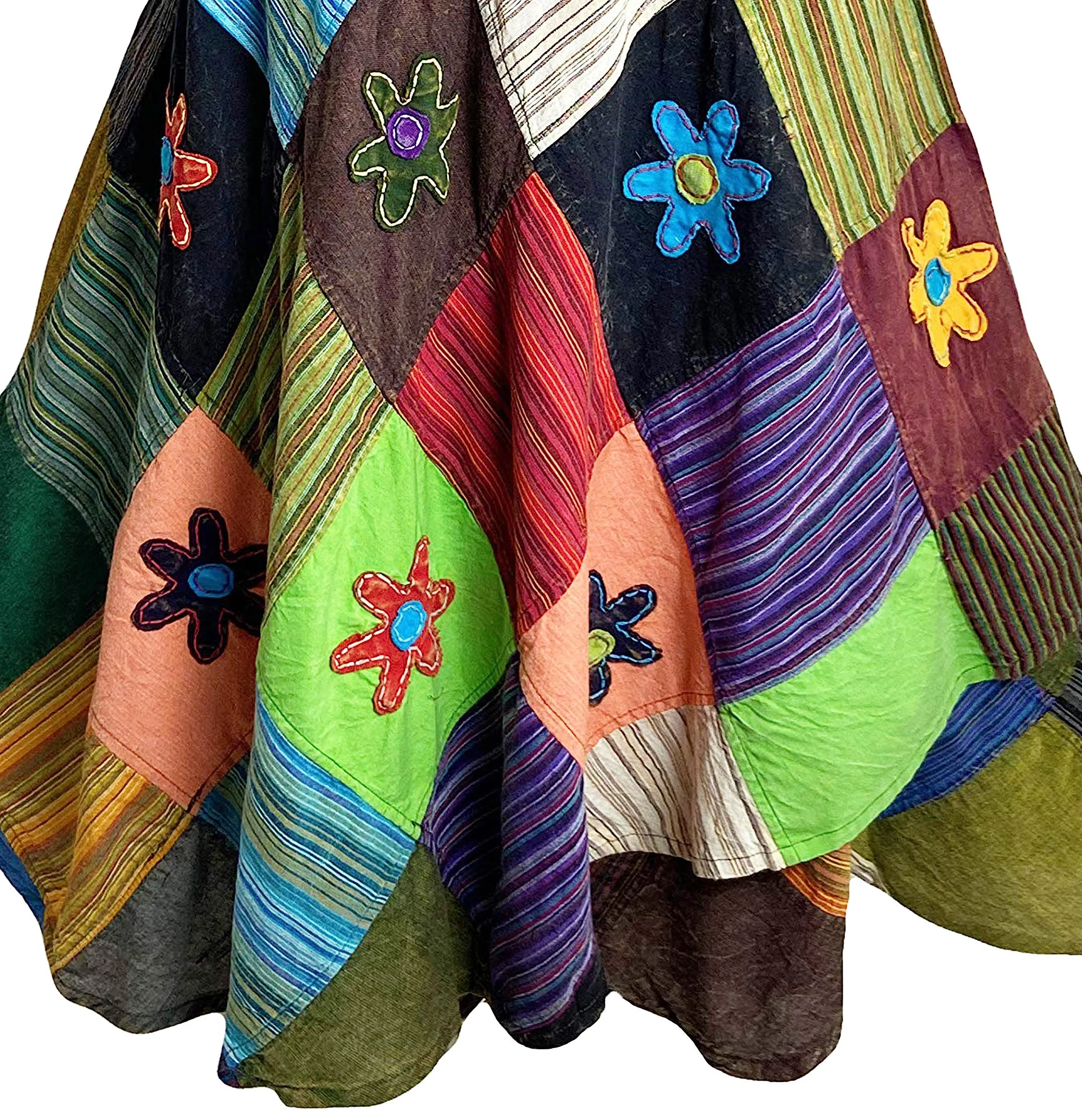 400 WS Cotton Gypsy Flower Diamond Patched Wrap Skirt Maxi