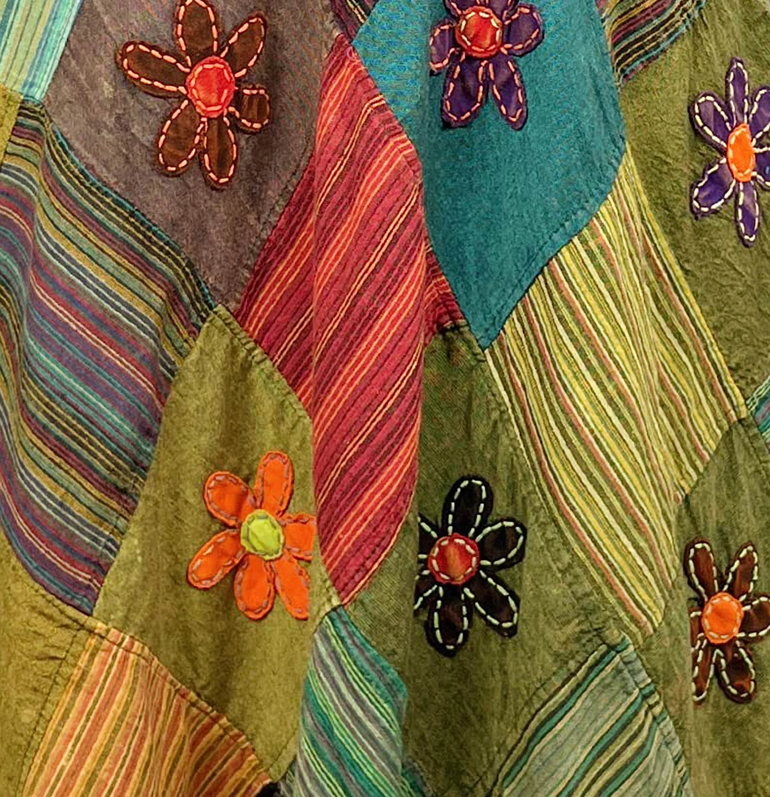 400 WS Cotton Gypsy Flower Diamond Patched Wrap Skirt Maxi