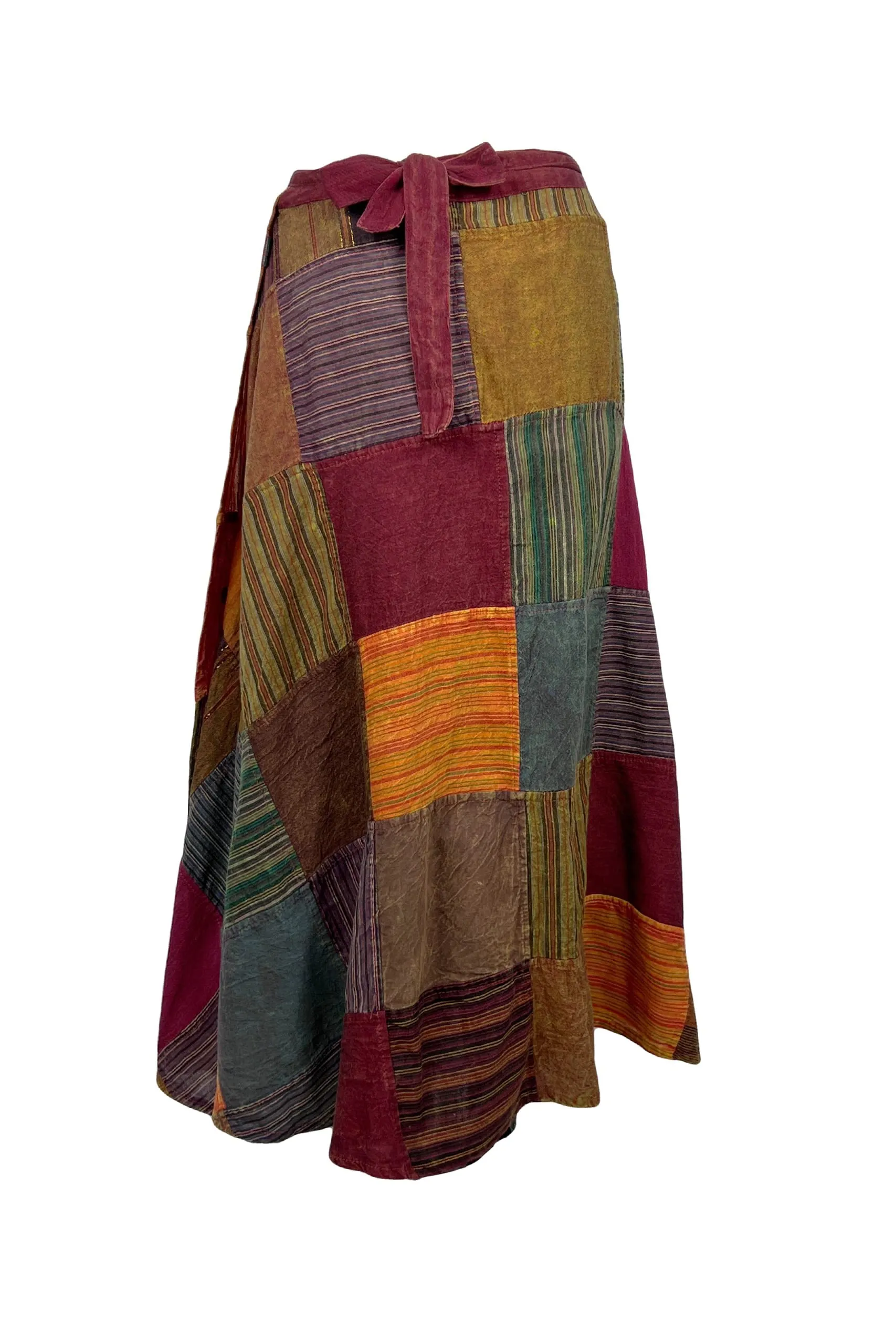 400 WS Cotton Gypsy Flower Diamond Patched Wrap Skirt Maxi