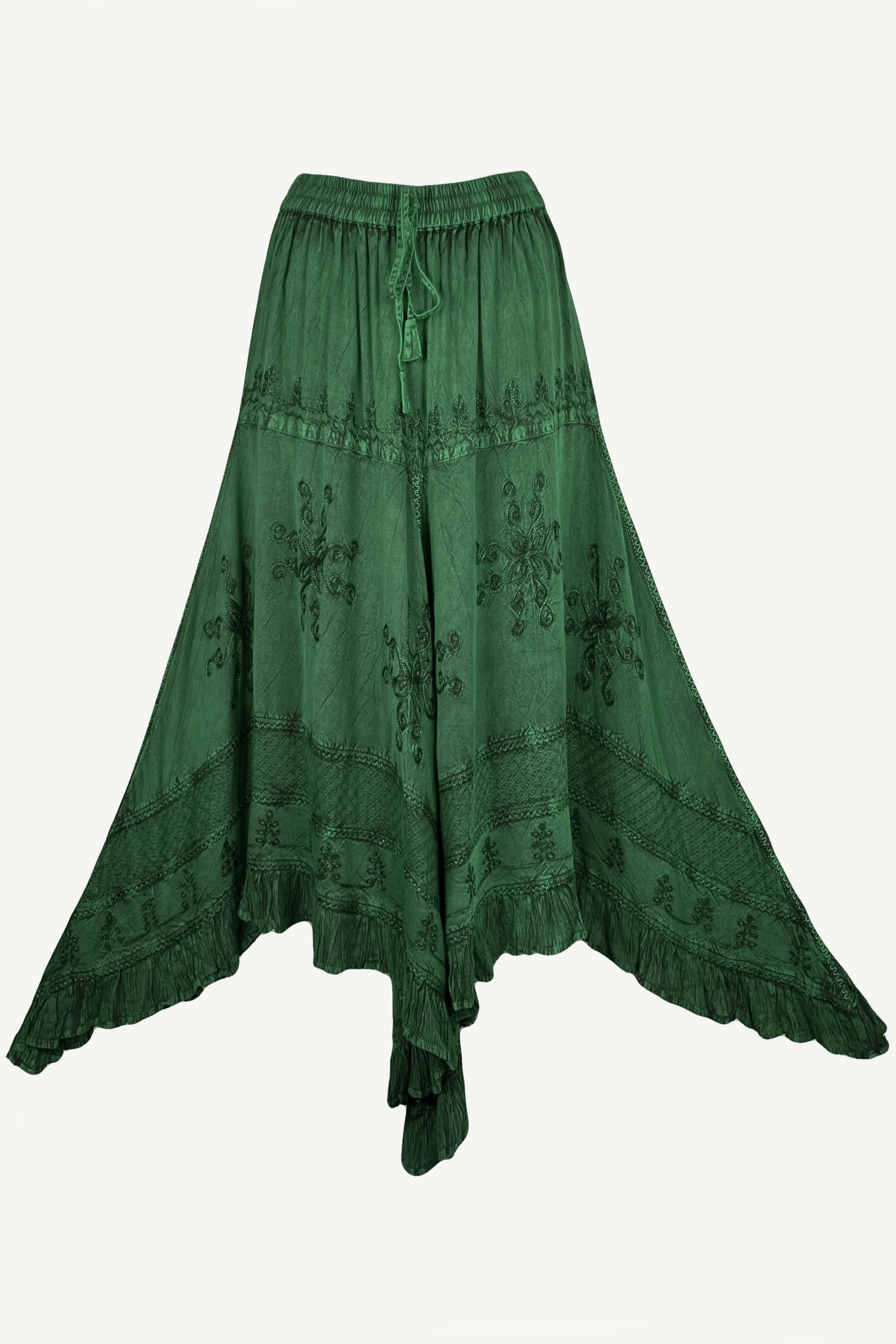 403 SKT Medieval Embroidered Rich Heavy Netted Lace Elastic Waistband Uneven Hem Style Skirt