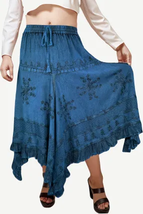 403 SKT Medieval Embroidered Rich Heavy Netted Lace Elastic Waistband Uneven Hem Style Skirt
