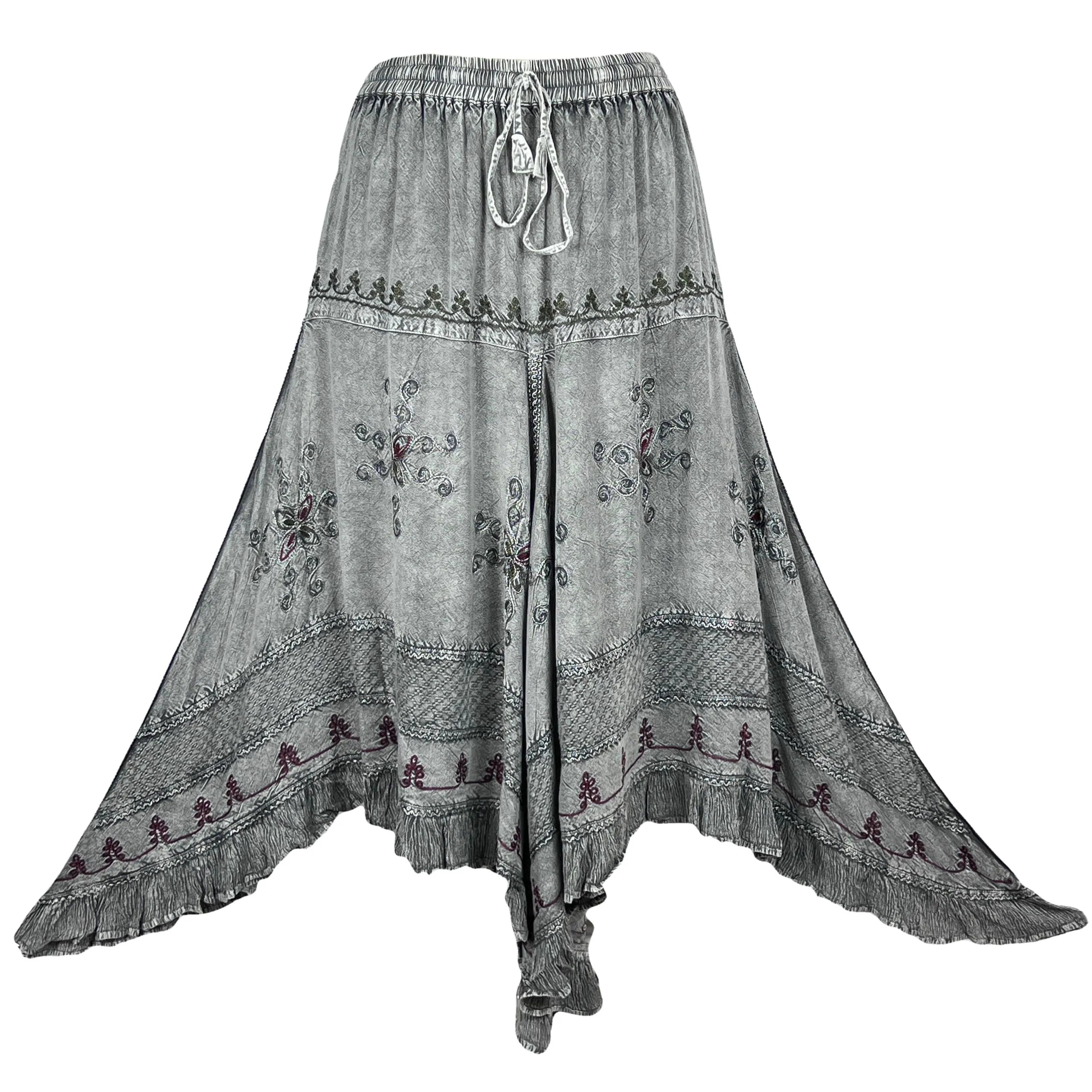 403 SKT Medieval Embroidered Rich Heavy Netted Lace Elastic Waistband Uneven Hem Style Skirt