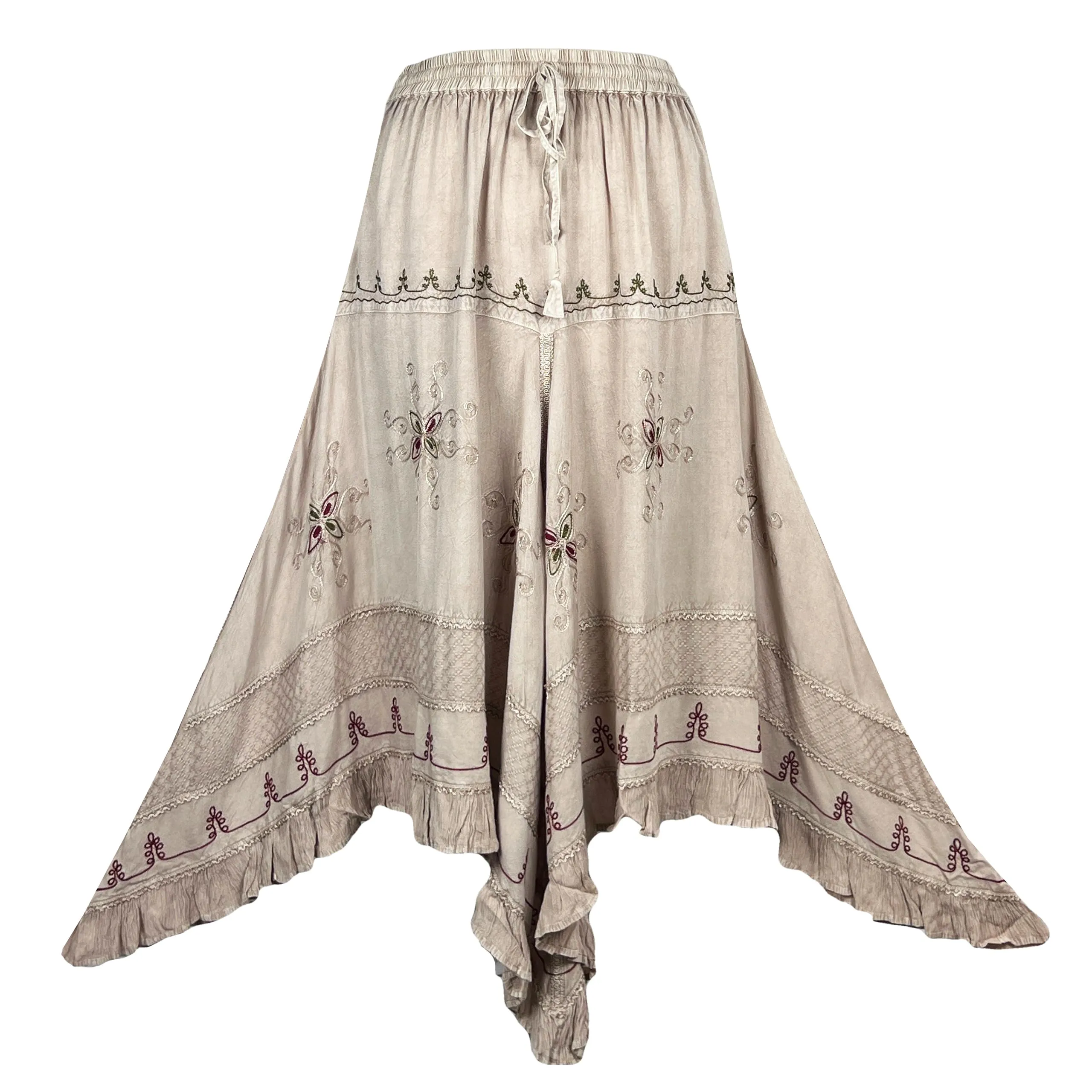 403 SKT Medieval Embroidered Rich Heavy Netted Lace Elastic Waistband Uneven Hem Style Skirt