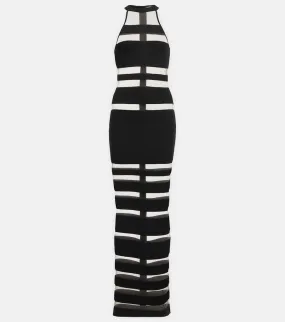 Balmain Halterneck mesh-paneled gown
