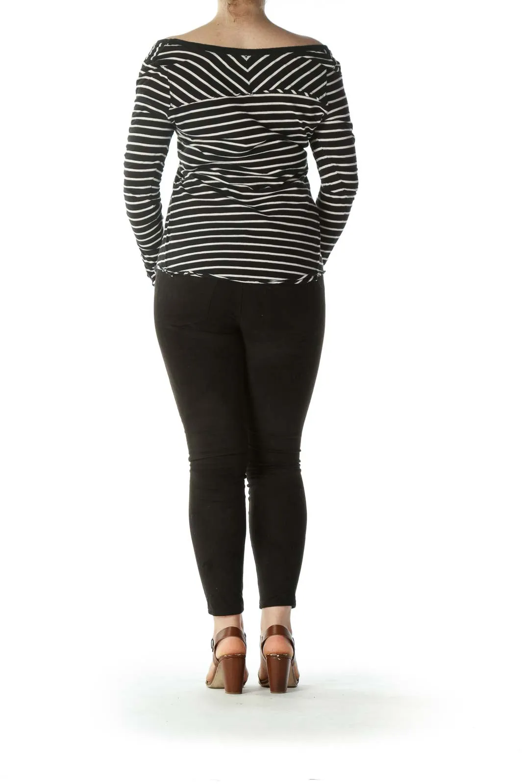 Black and White Striped Off-Shoulder Top