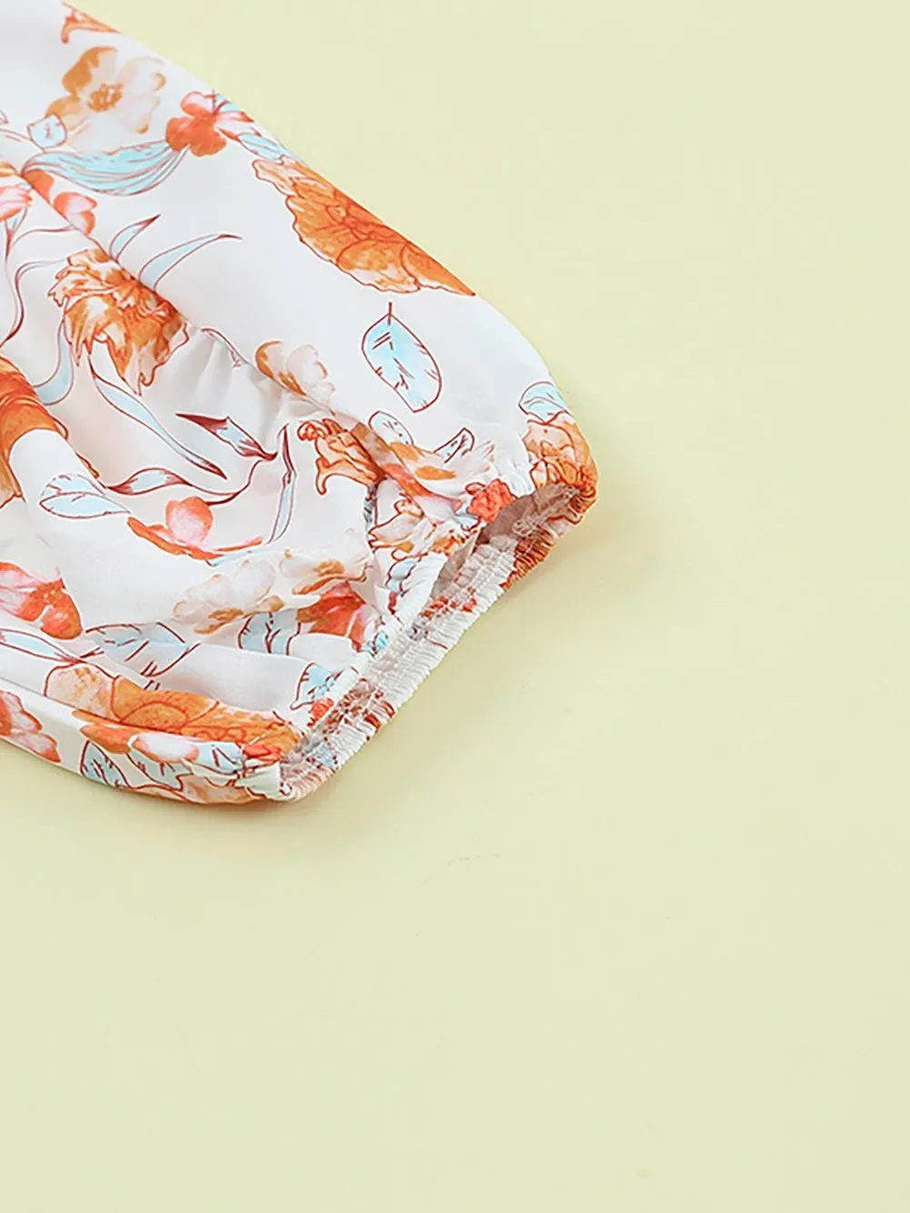 Bohemian Orange Floral V Neck Blouse with Tassel Detail