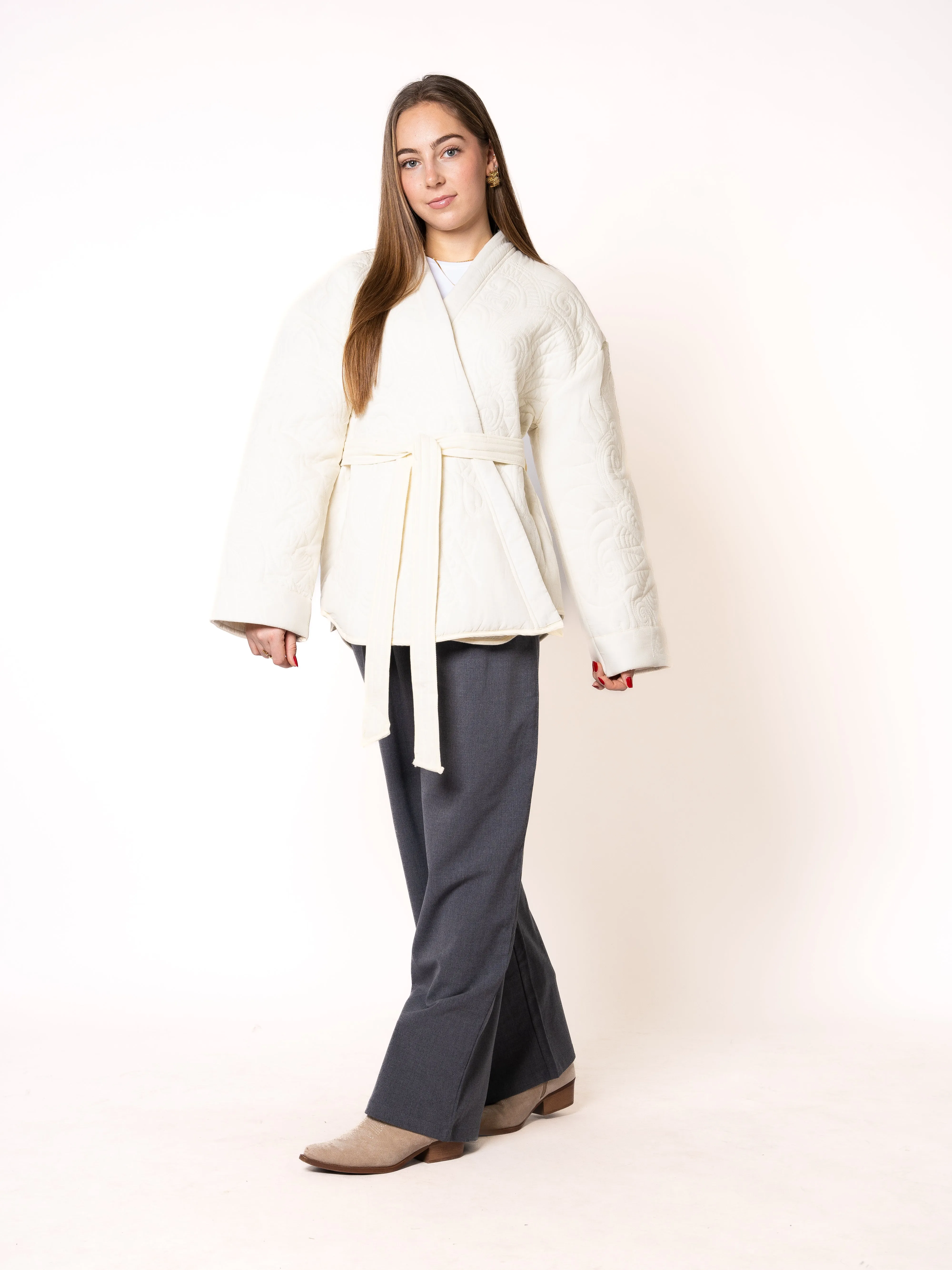 Boho Baumwoll Wickelkimono - Wei