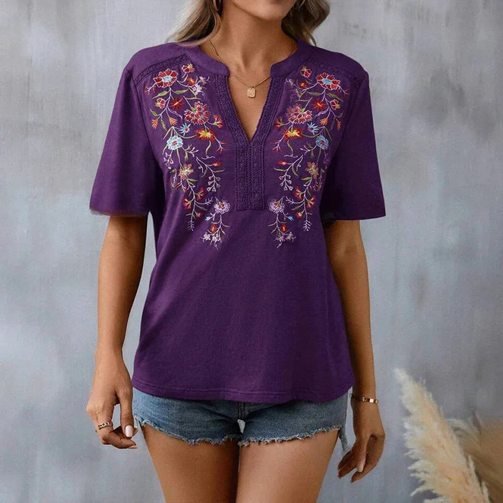 Boho-Chic Women's Embroidered Floral Blouse