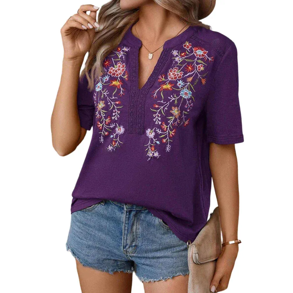 Boho-Chic Women's Embroidered Floral Blouse