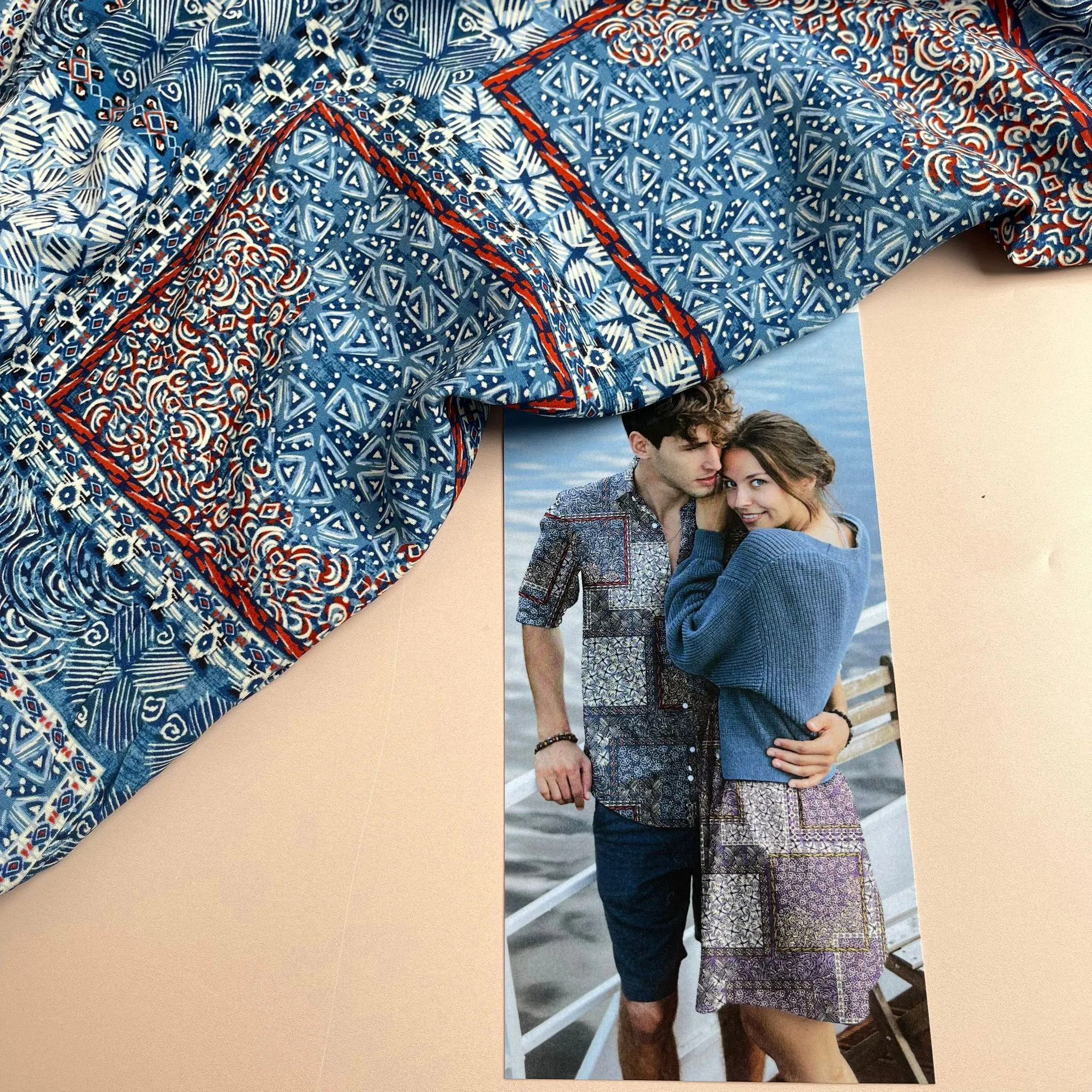 Boho Scarf in Blue Viscose Fabric