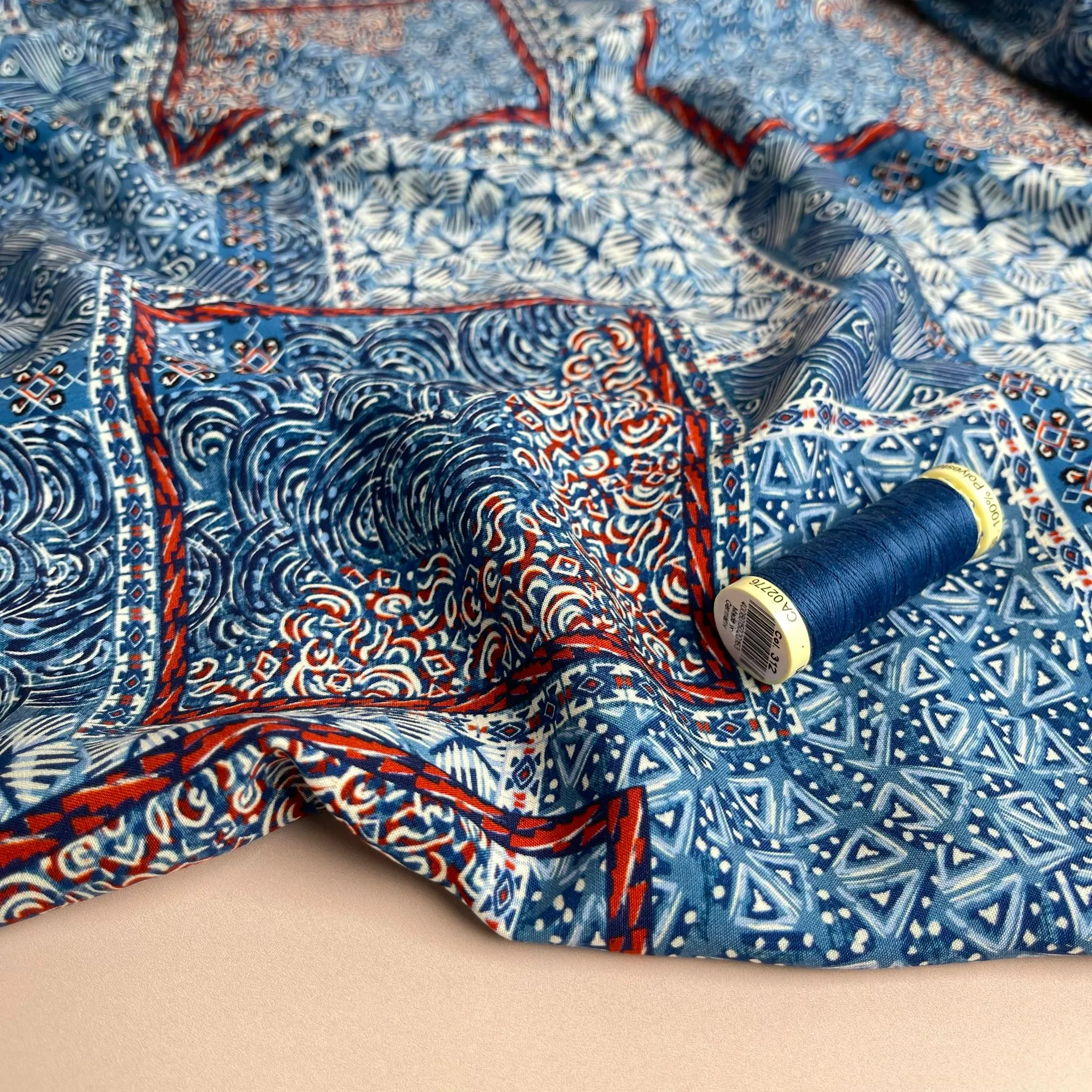 Boho Scarf in Blue Viscose Fabric