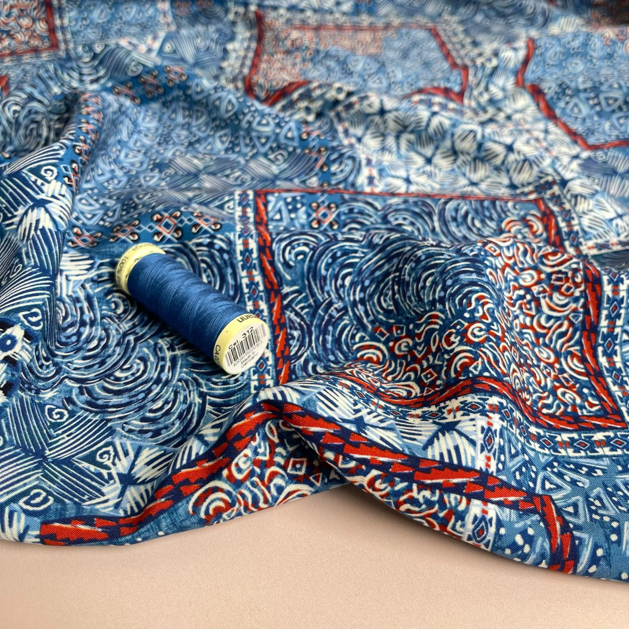 Boho Scarf in Blue Viscose Fabric