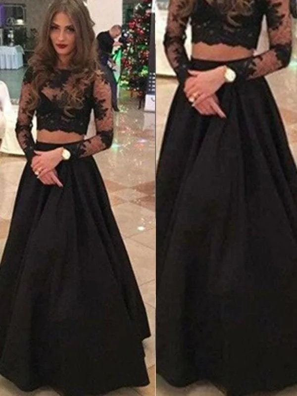 Bridelily A-Line Lace Long Sleeves Floor-Length Dresses with Scoop Neck