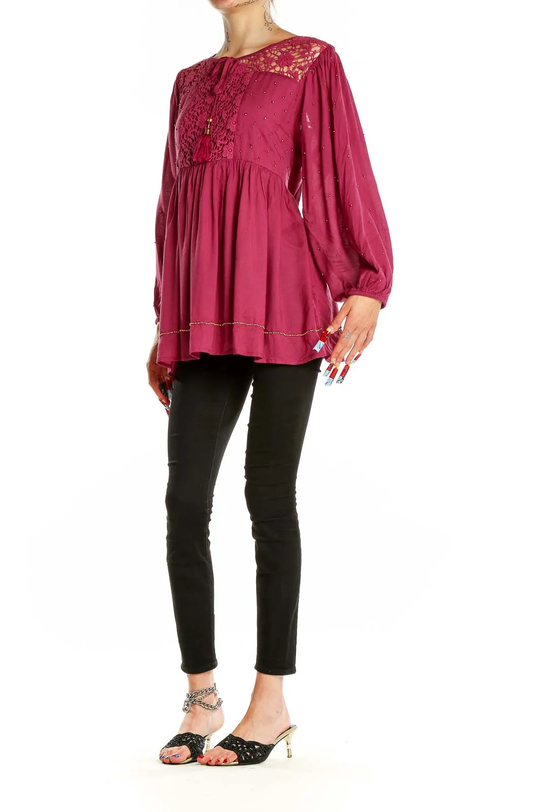 Burgundy Lace Boho Tunic Top