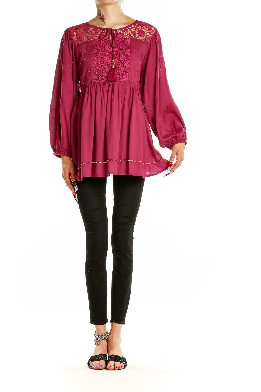 Burgundy Lace Boho Tunic Top