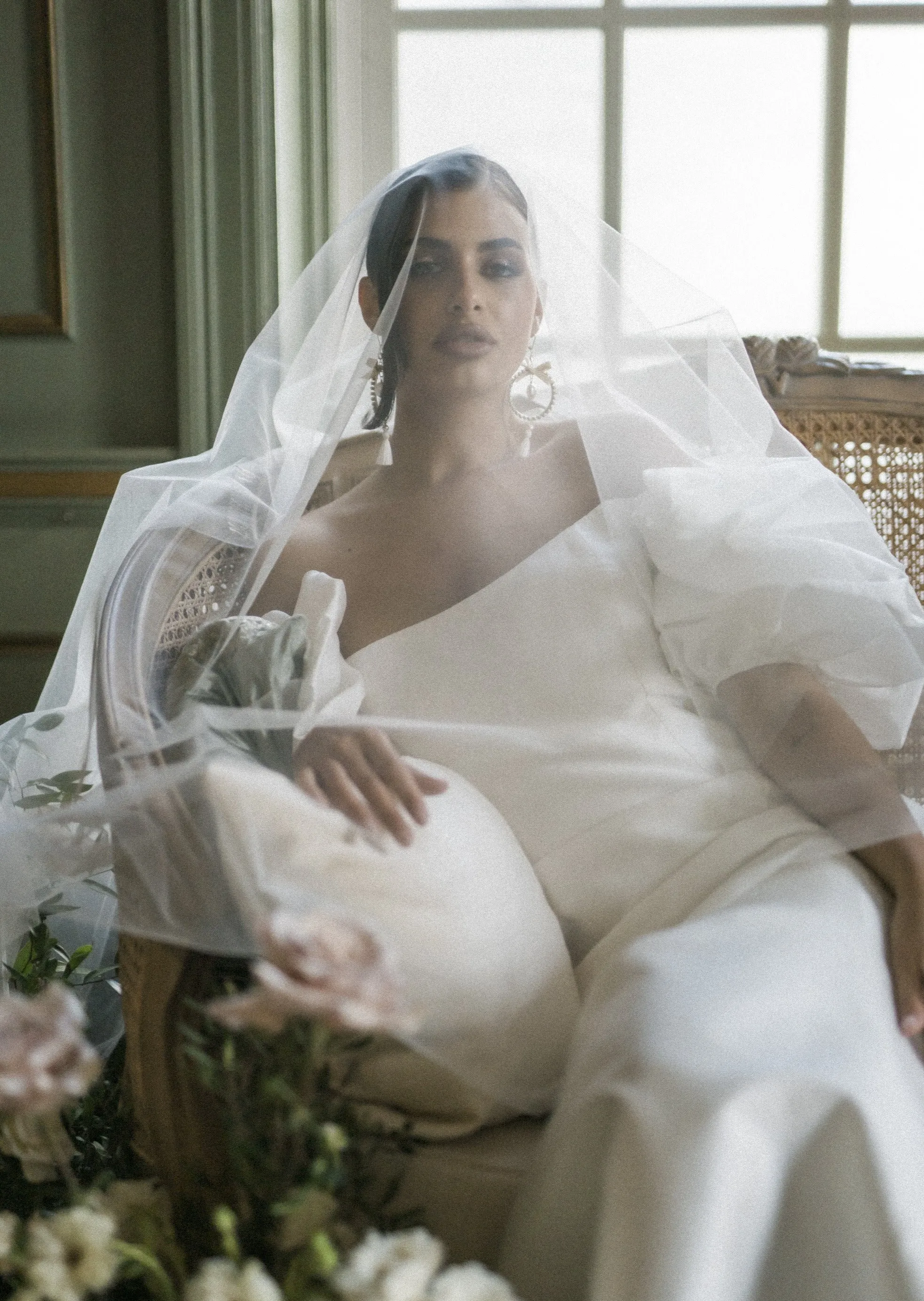 CHERYL Pearl Hoop and Tassel Bridal Earrings