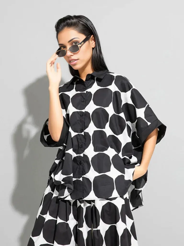 Chic Polka Dot Maxi Shirt-Blouse - Oversized Comfort & Style