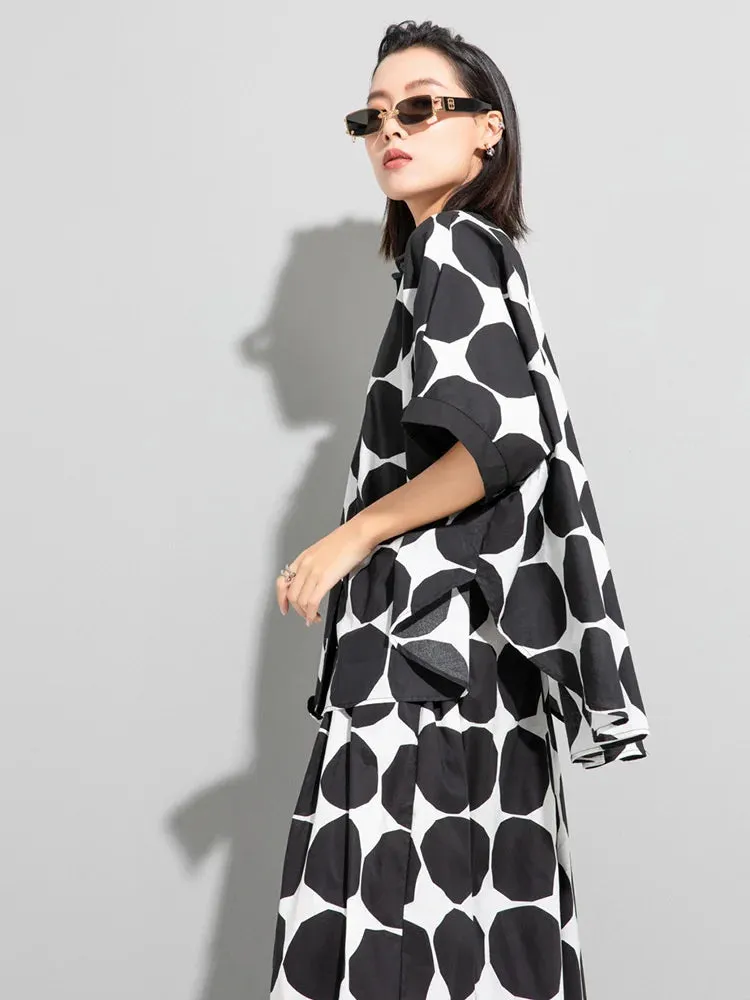 Chic Polka Dot Maxi Shirt-Blouse - Oversized Comfort & Style