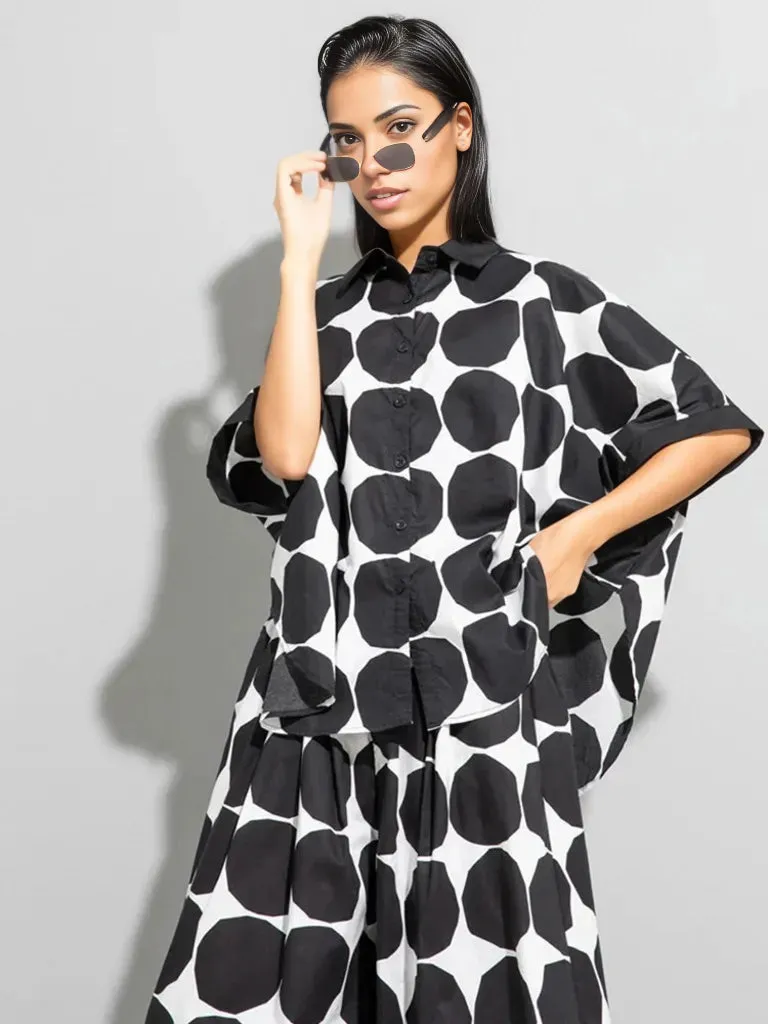 Chic Polka Dot Maxi Shirt-Blouse - Oversized Comfort & Style