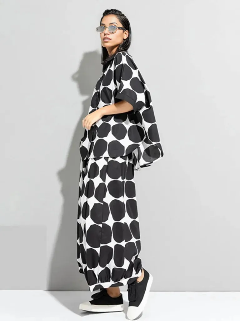 Chic Polka Dot Maxi Shirt-Blouse - Oversized Comfort & Style