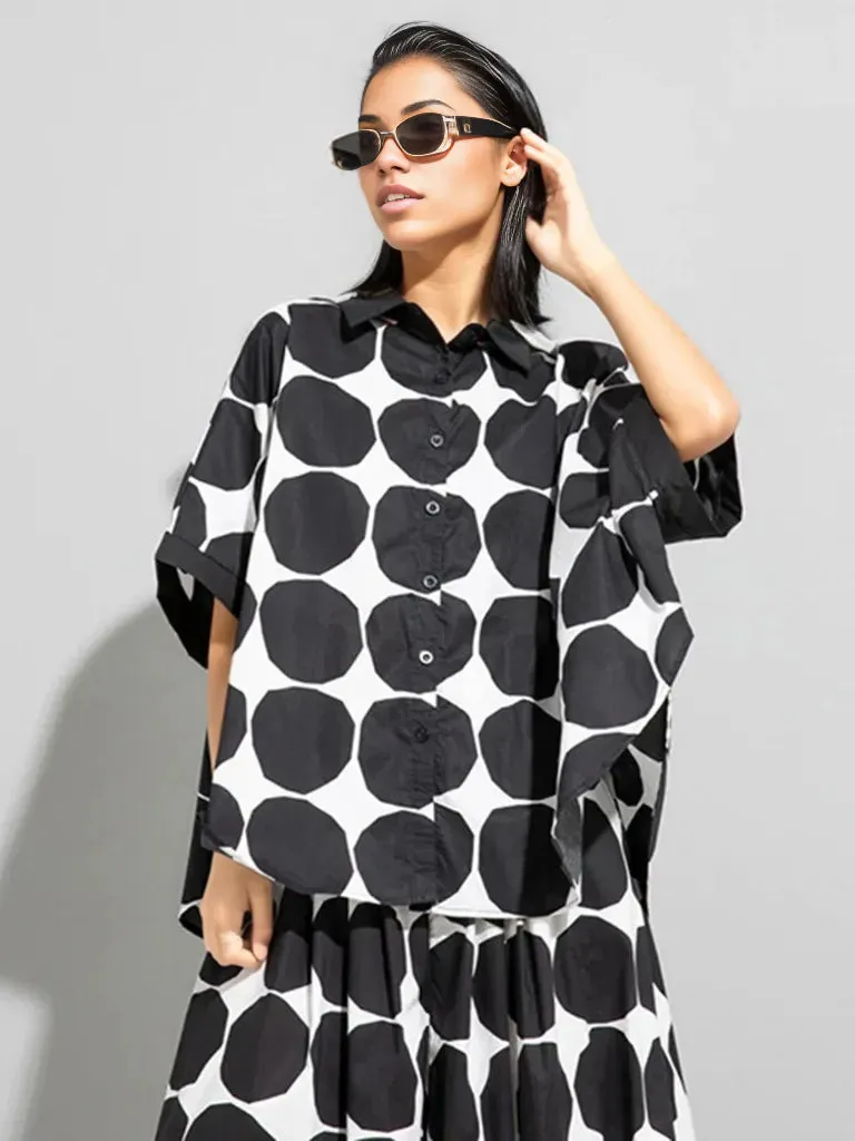 Chic Polka Dot Maxi Shirt-Blouse - Oversized Comfort & Style