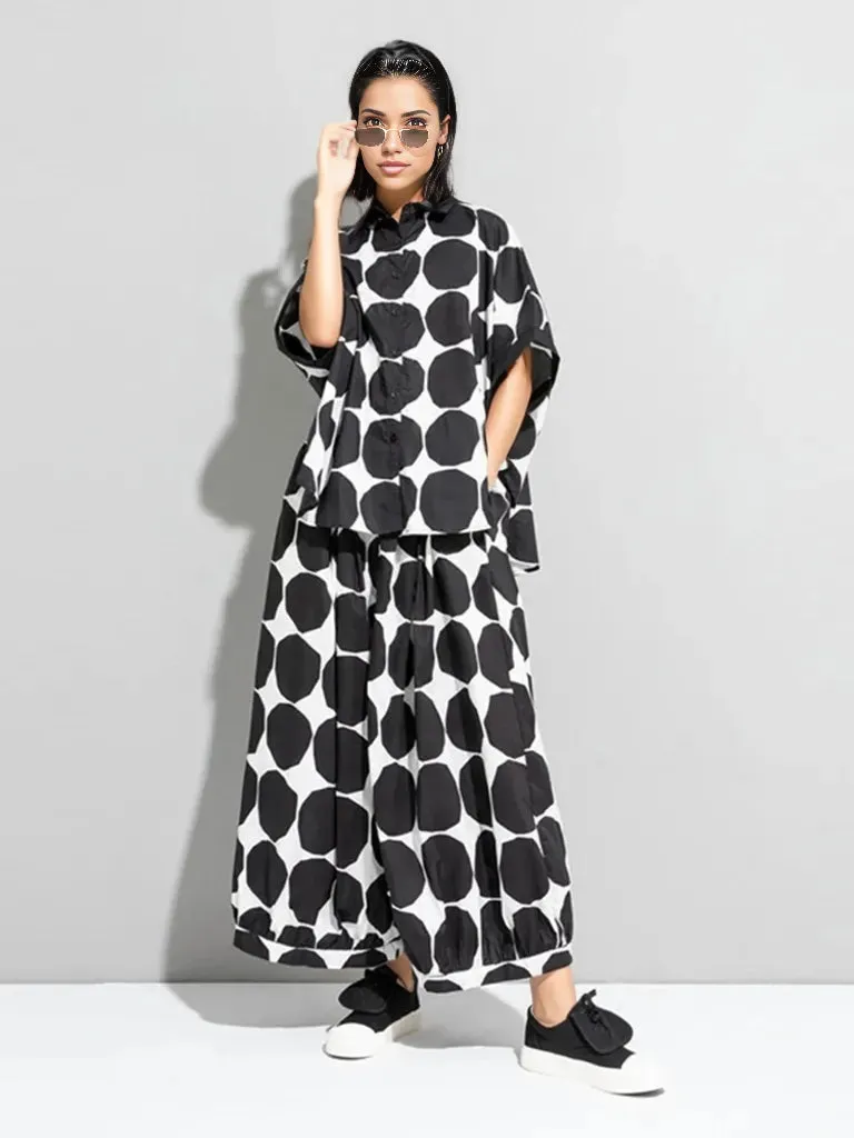 Chic Polka Dot Maxi Shirt-Blouse - Oversized Comfort & Style