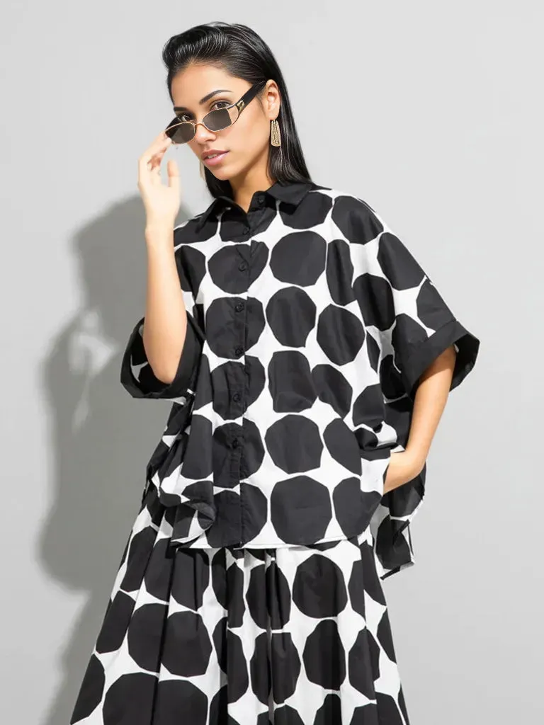 Chic Polka Dot Maxi Shirt-Blouse - Oversized Comfort & Style