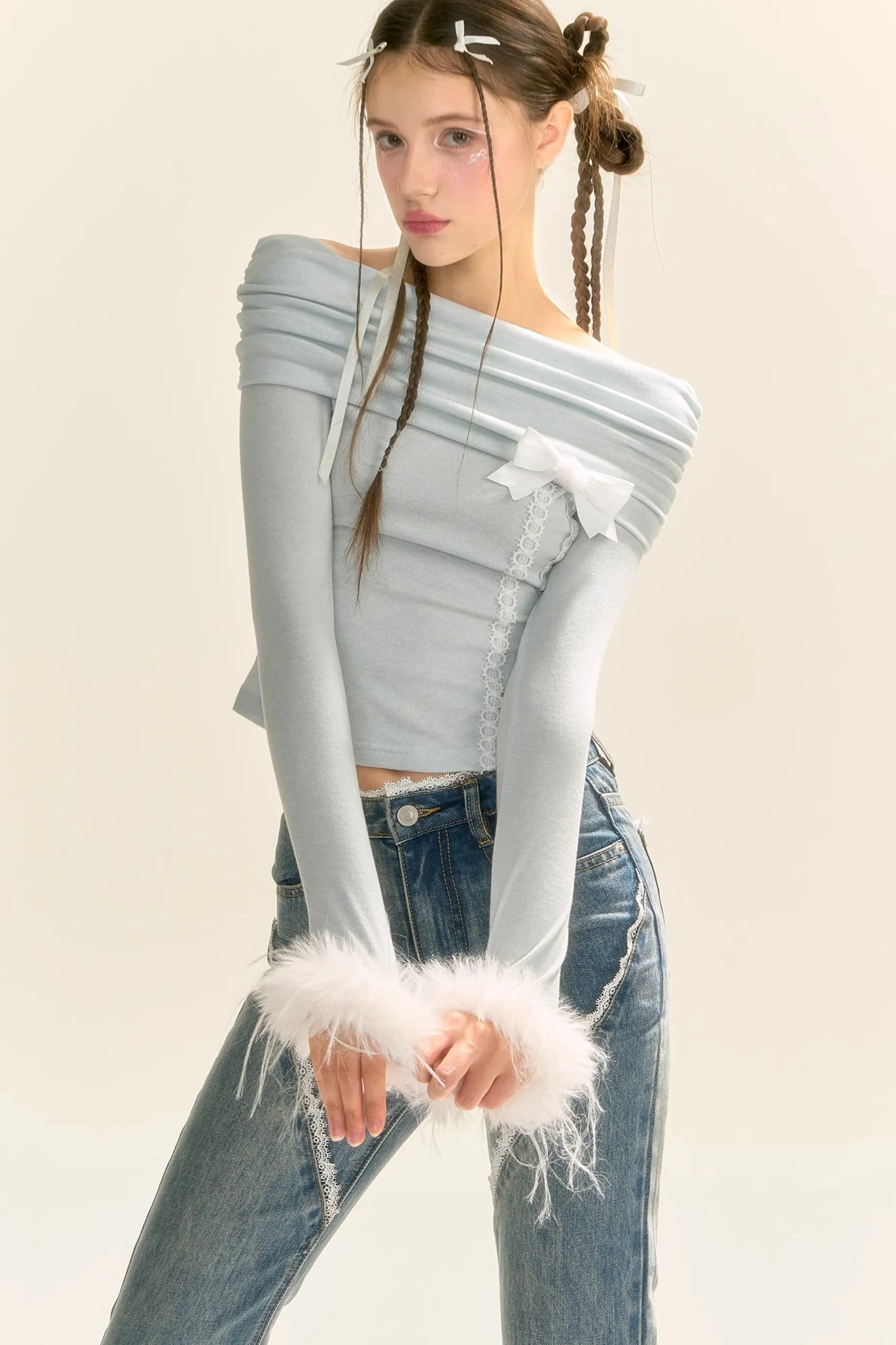 Christmas Shearling Off-Shoulder Top