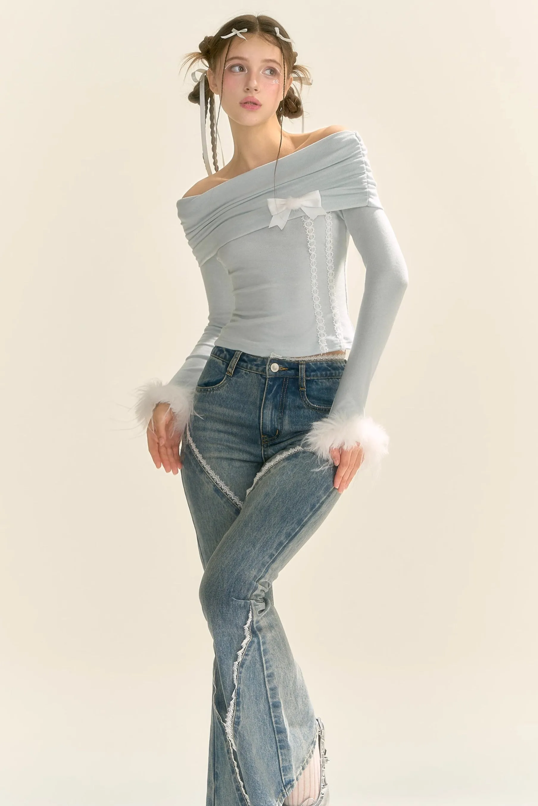 Christmas Shearling Off-Shoulder Top