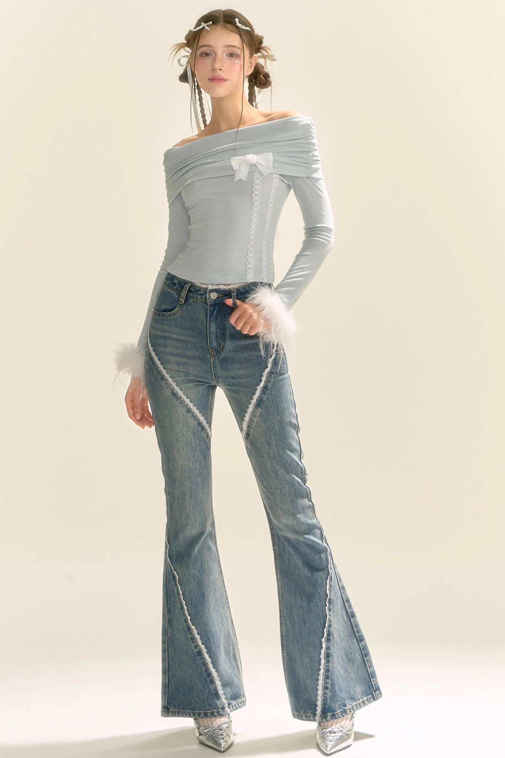 Christmas Shearling Off-Shoulder Top