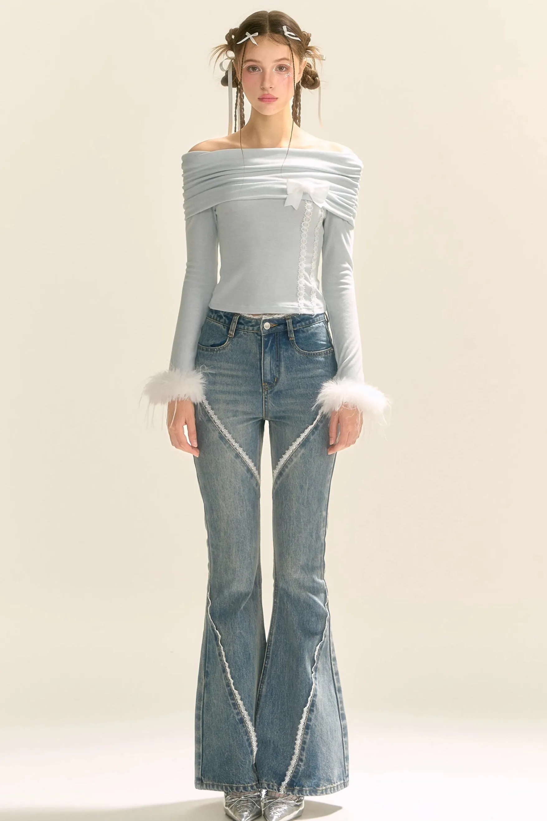 Christmas Shearling Off-Shoulder Top