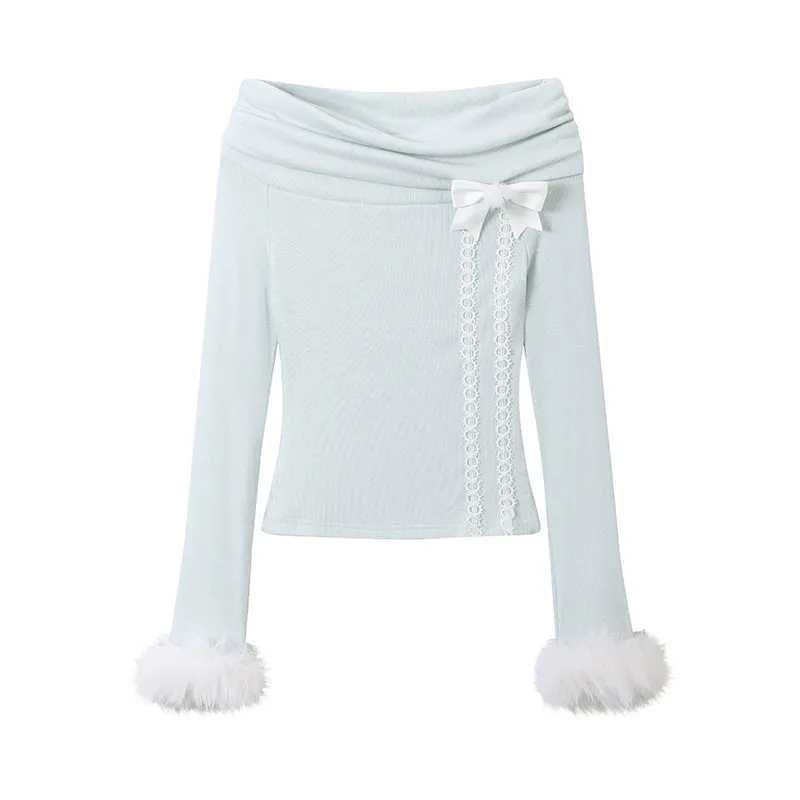Christmas Shearling Off-Shoulder Top