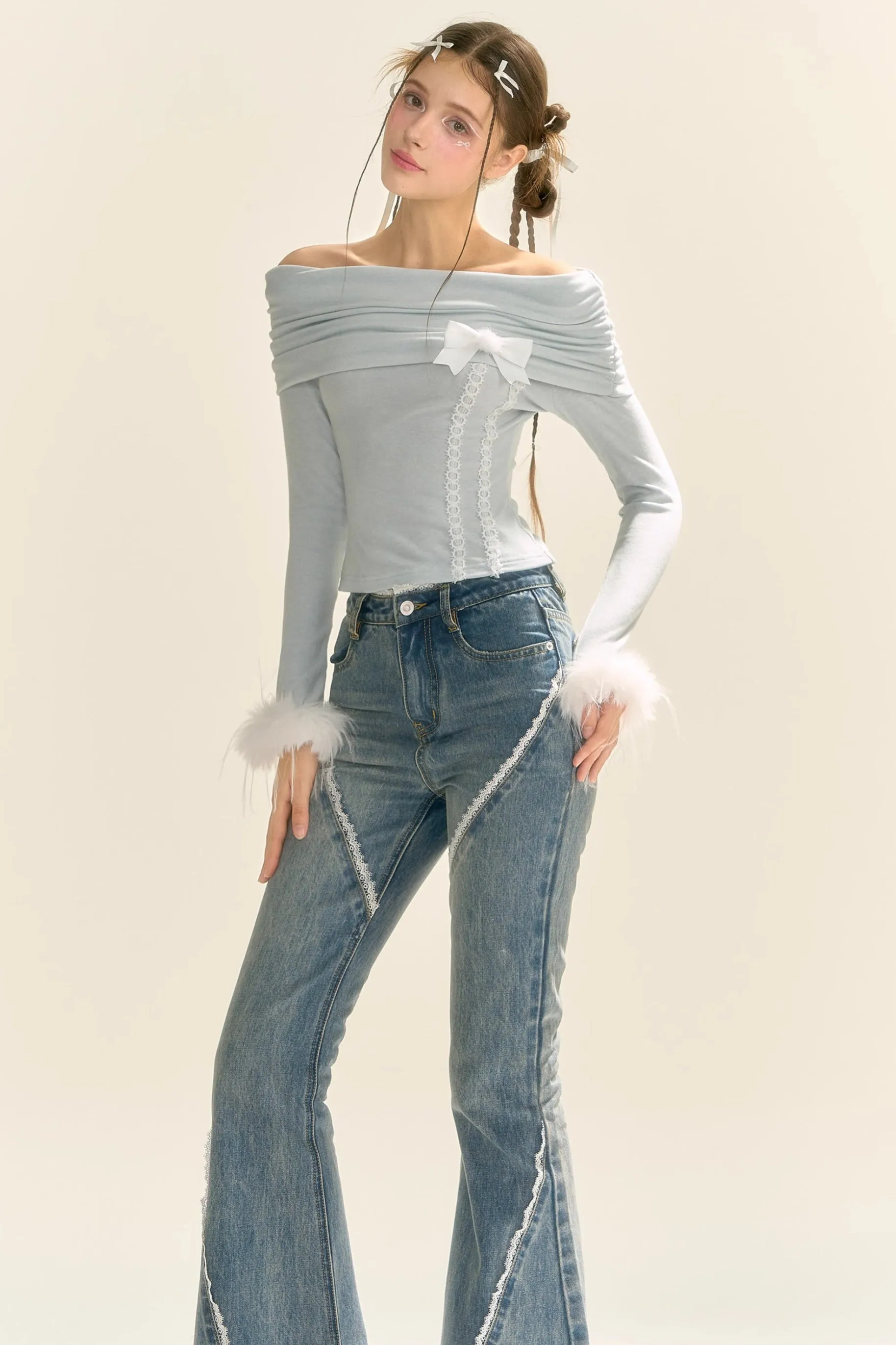Christmas Shearling Off-Shoulder Top