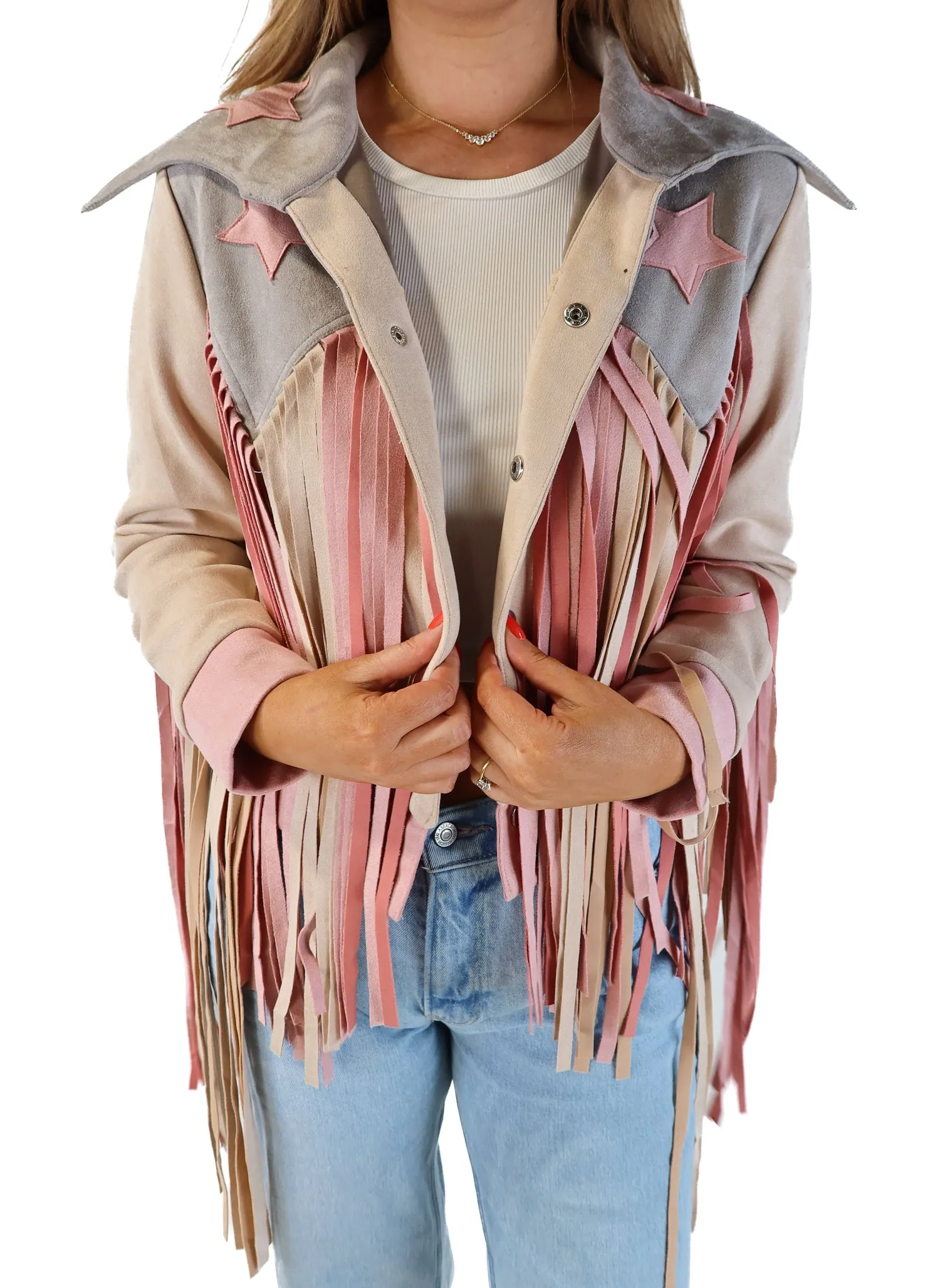 Cloud ten fringe/star suede jacket (s; retails for $329)