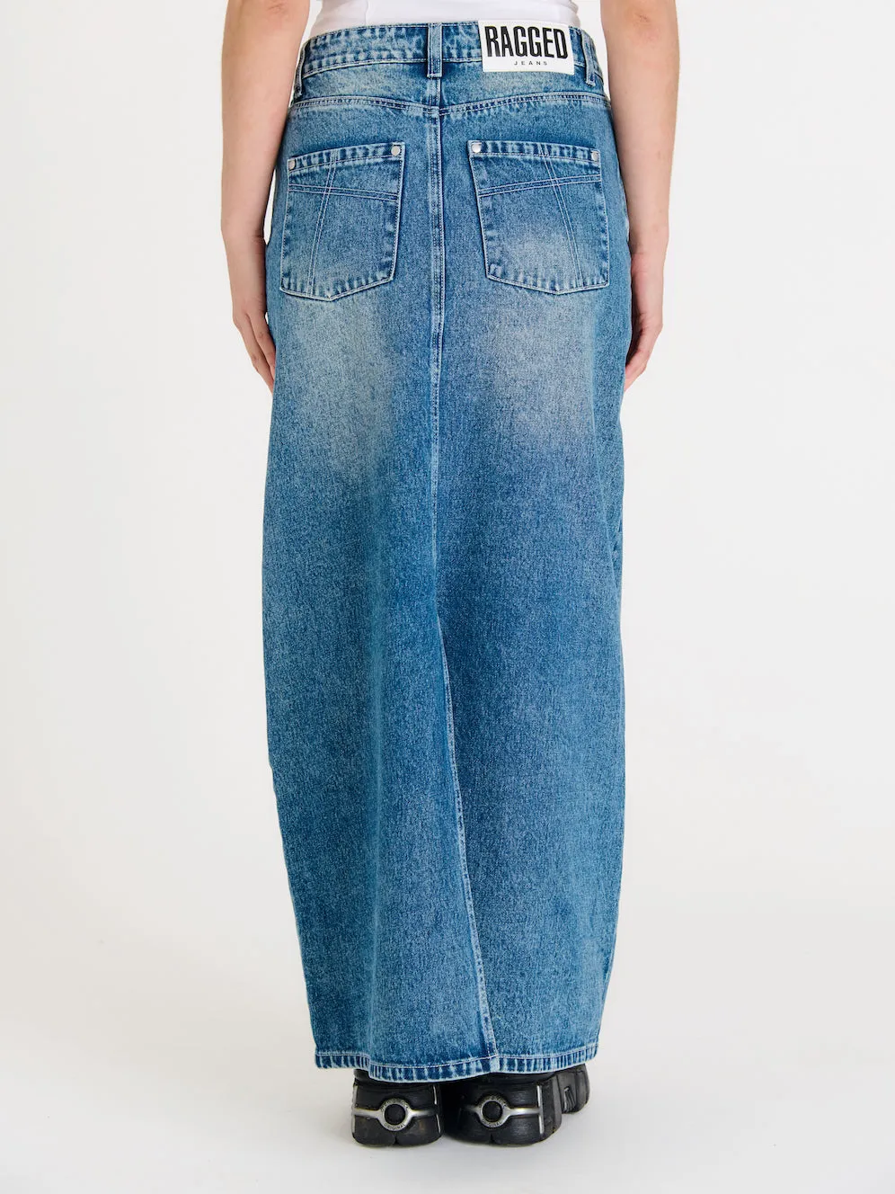 Denim Maxi Skirt Bleach Blue