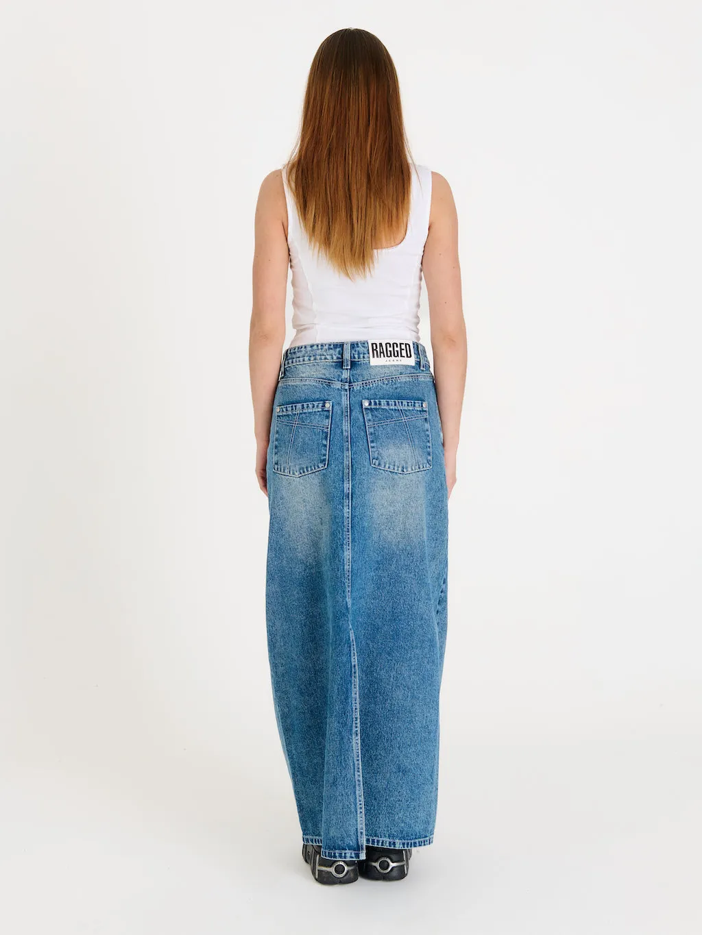 Denim Maxi Skirt Bleach Blue