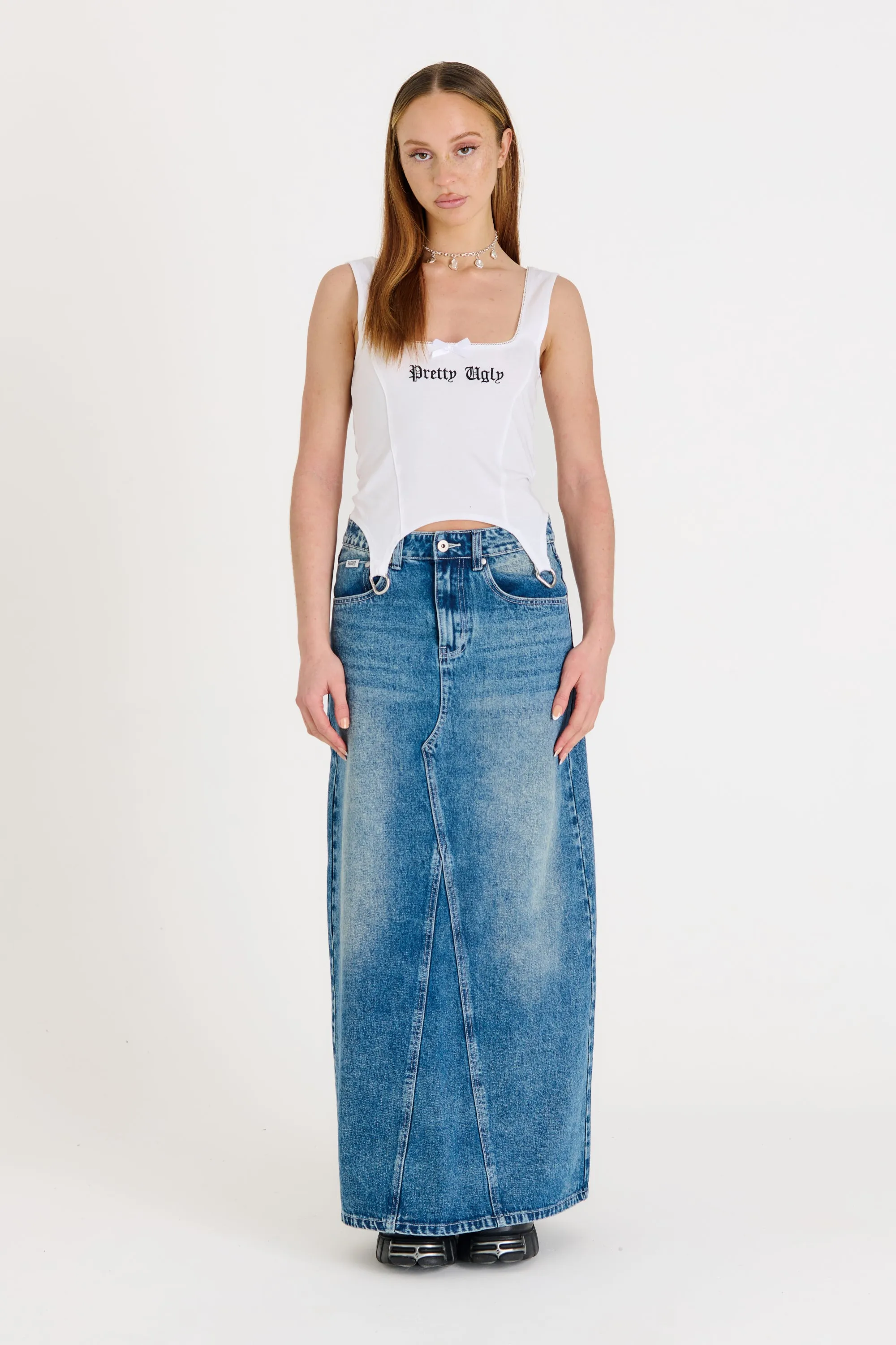 Denim Maxi Skirt Bleach Blue