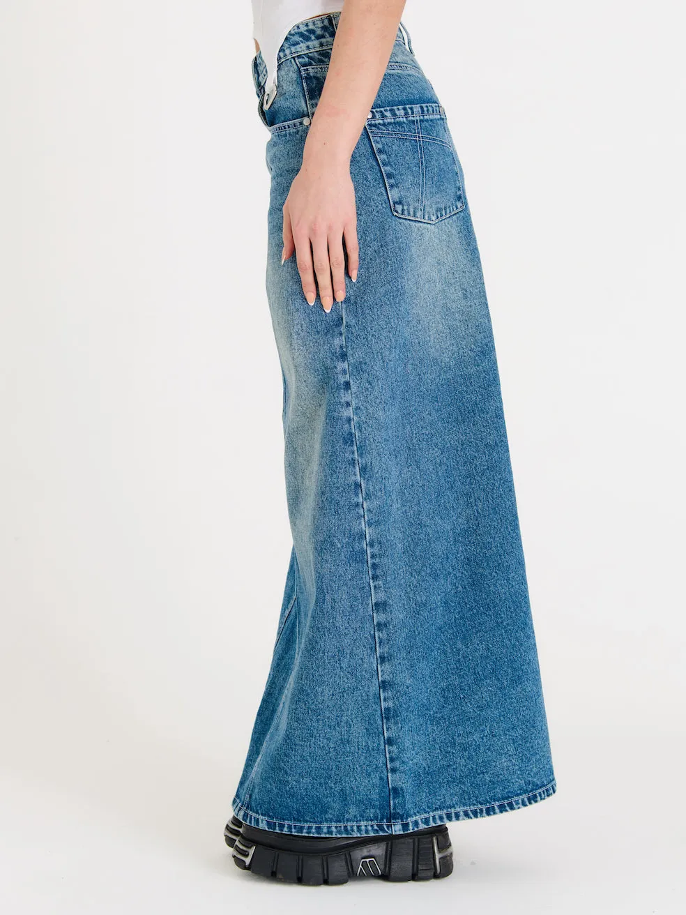 Denim Maxi Skirt Bleach Blue