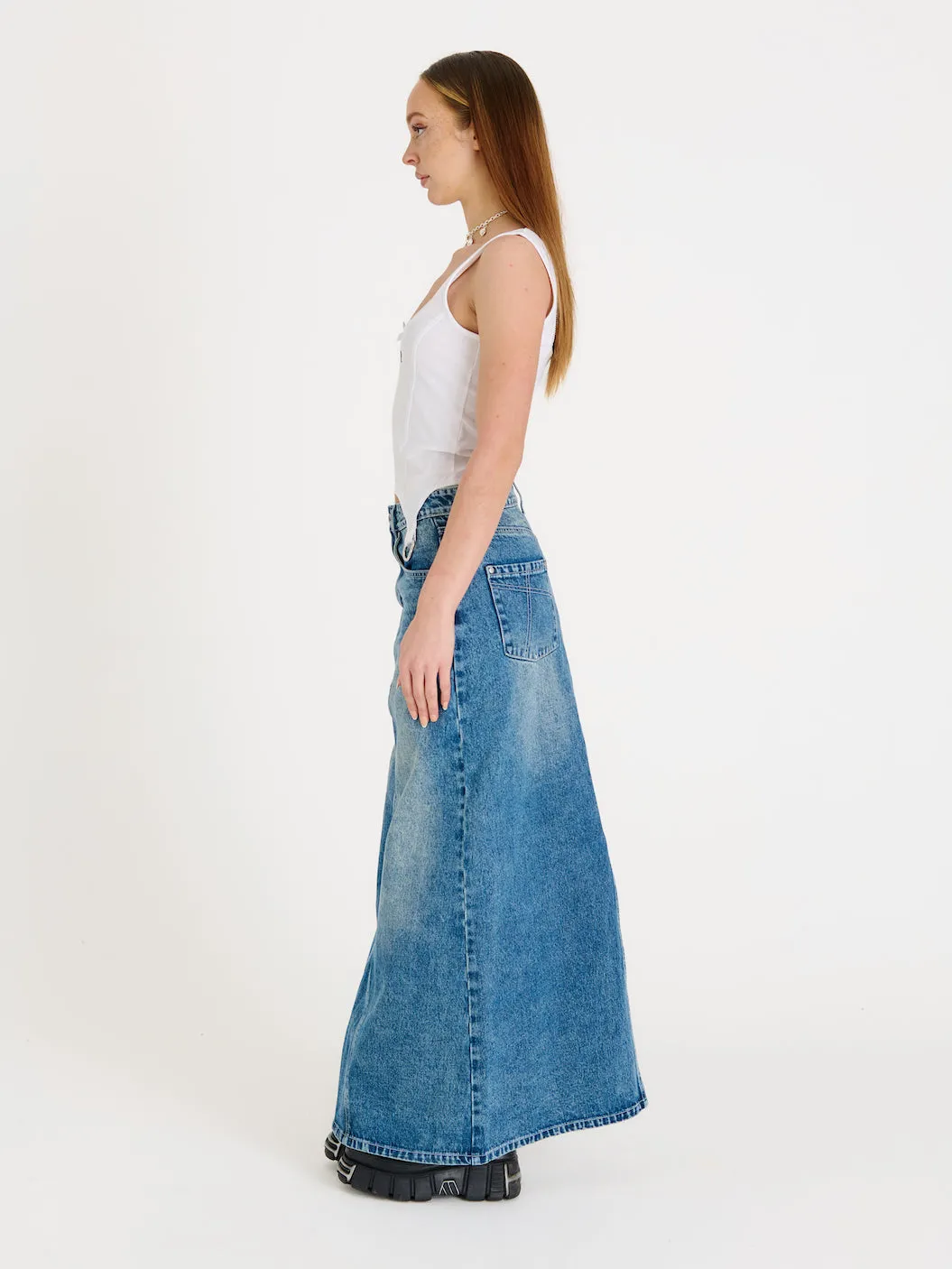 Denim Maxi Skirt Bleach Blue
