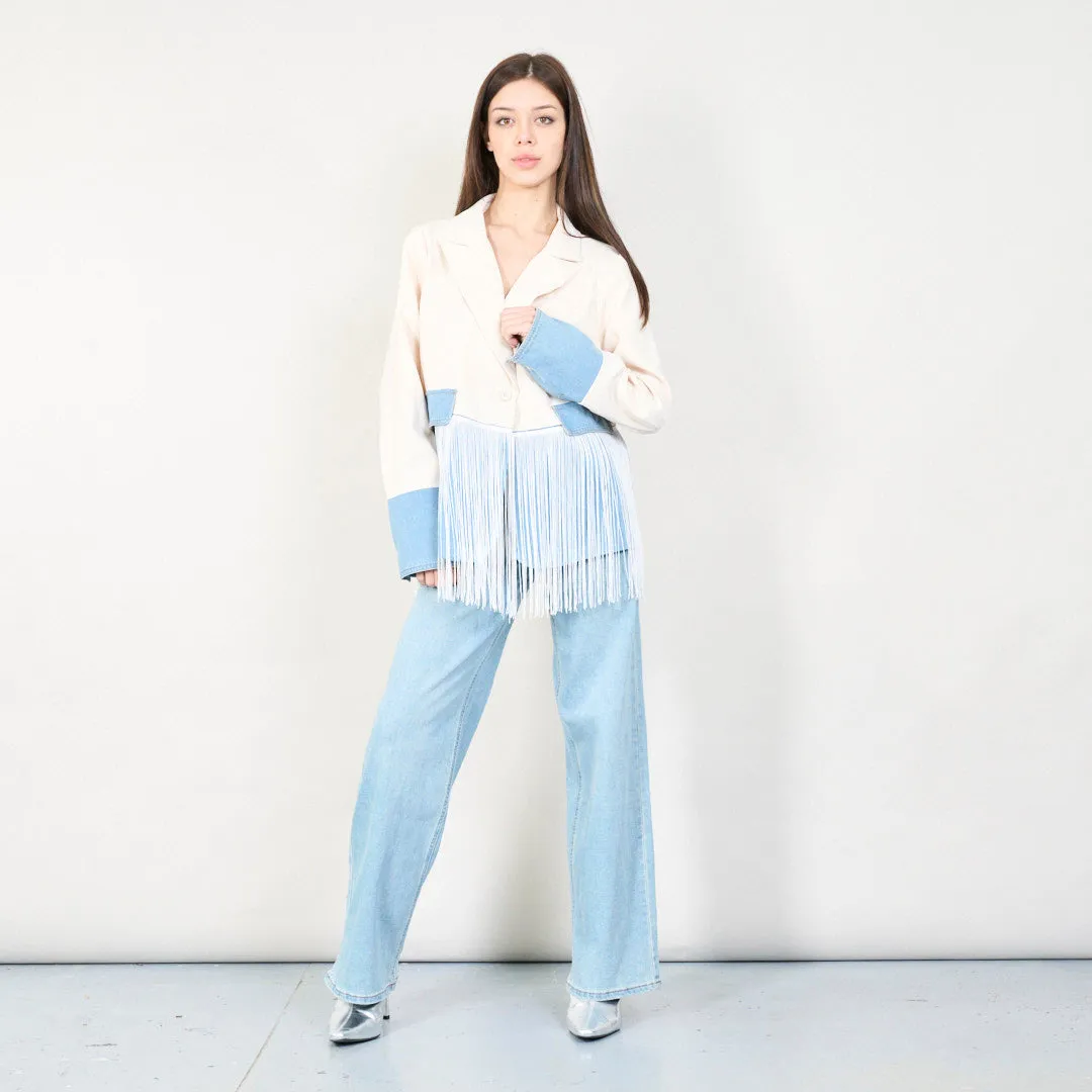 Fringe detailed denim blazer wholesale