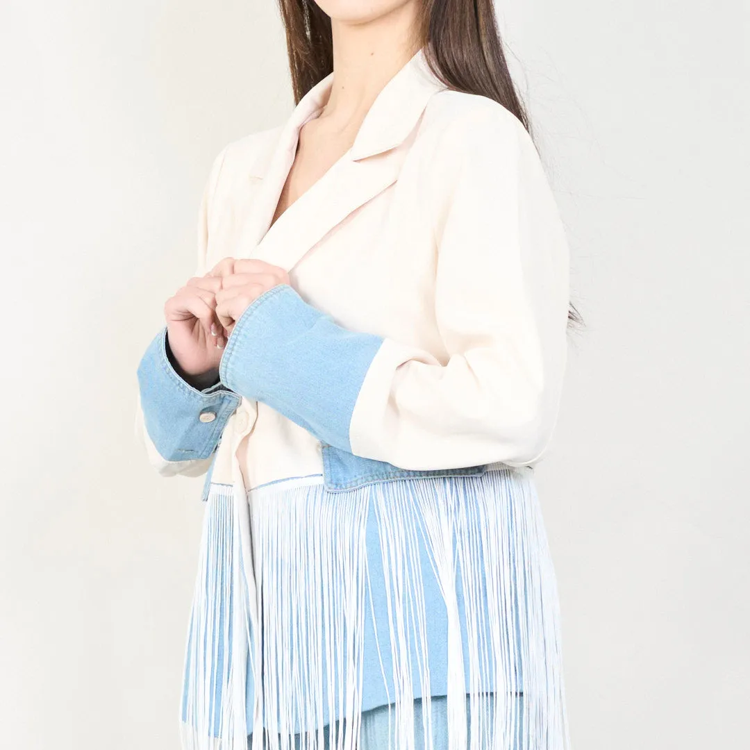 Fringe detailed denim blazer wholesale