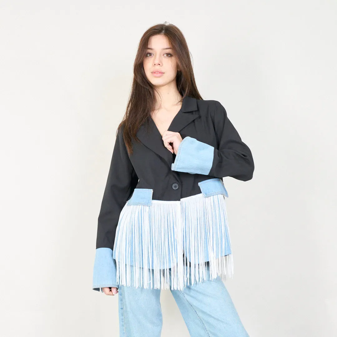 Fringe detailed denim blazer wholesale