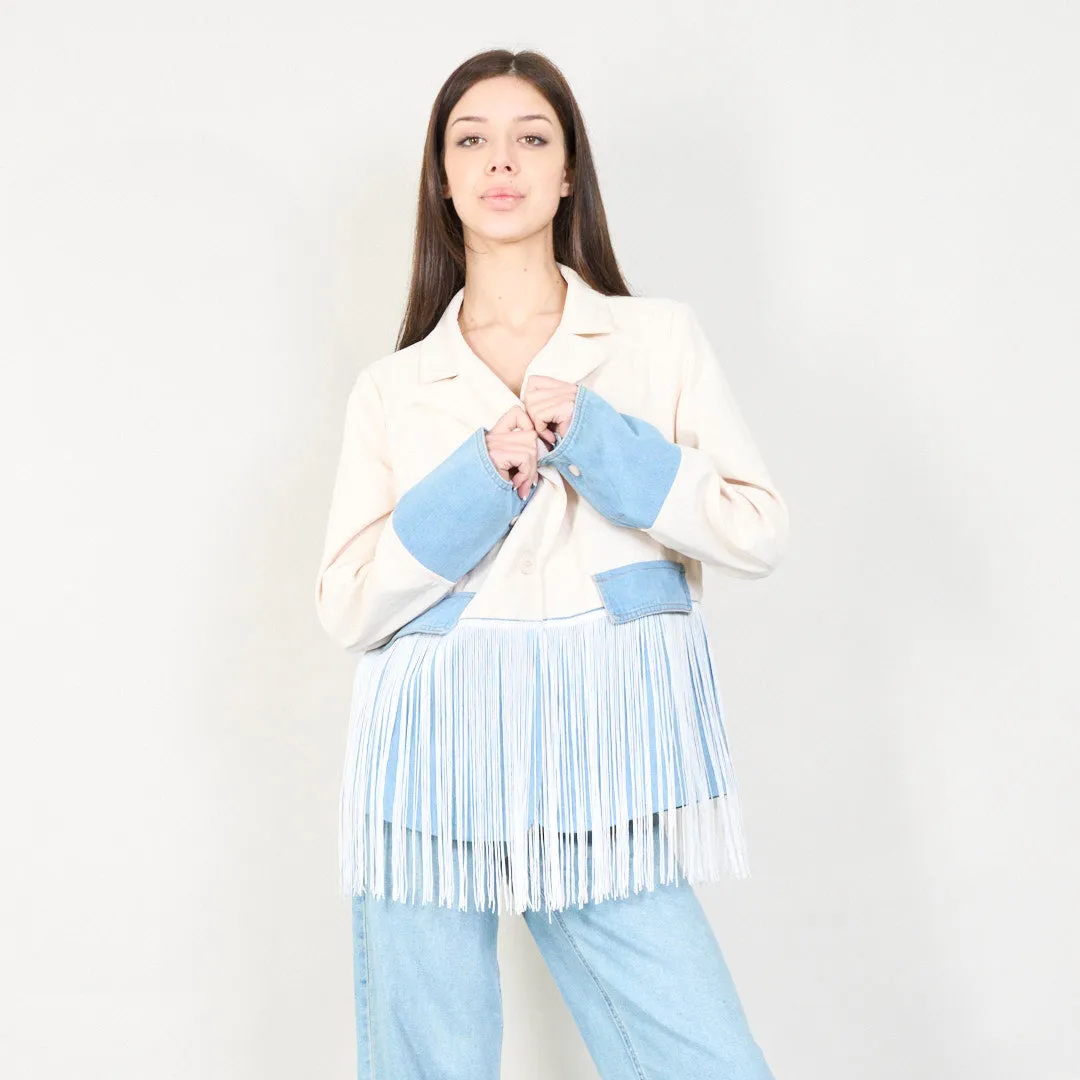 Fringe detailed denim blazer wholesale