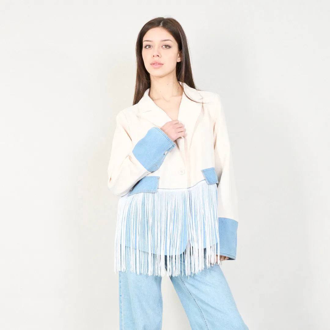 Fringe detailed denim blazer wholesale