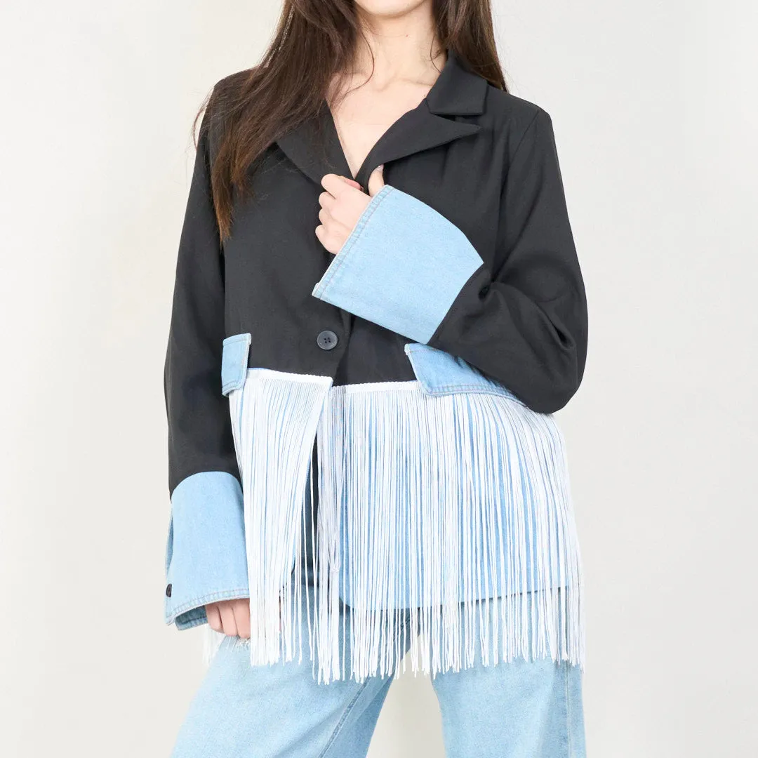 Fringe detailed denim blazer wholesale