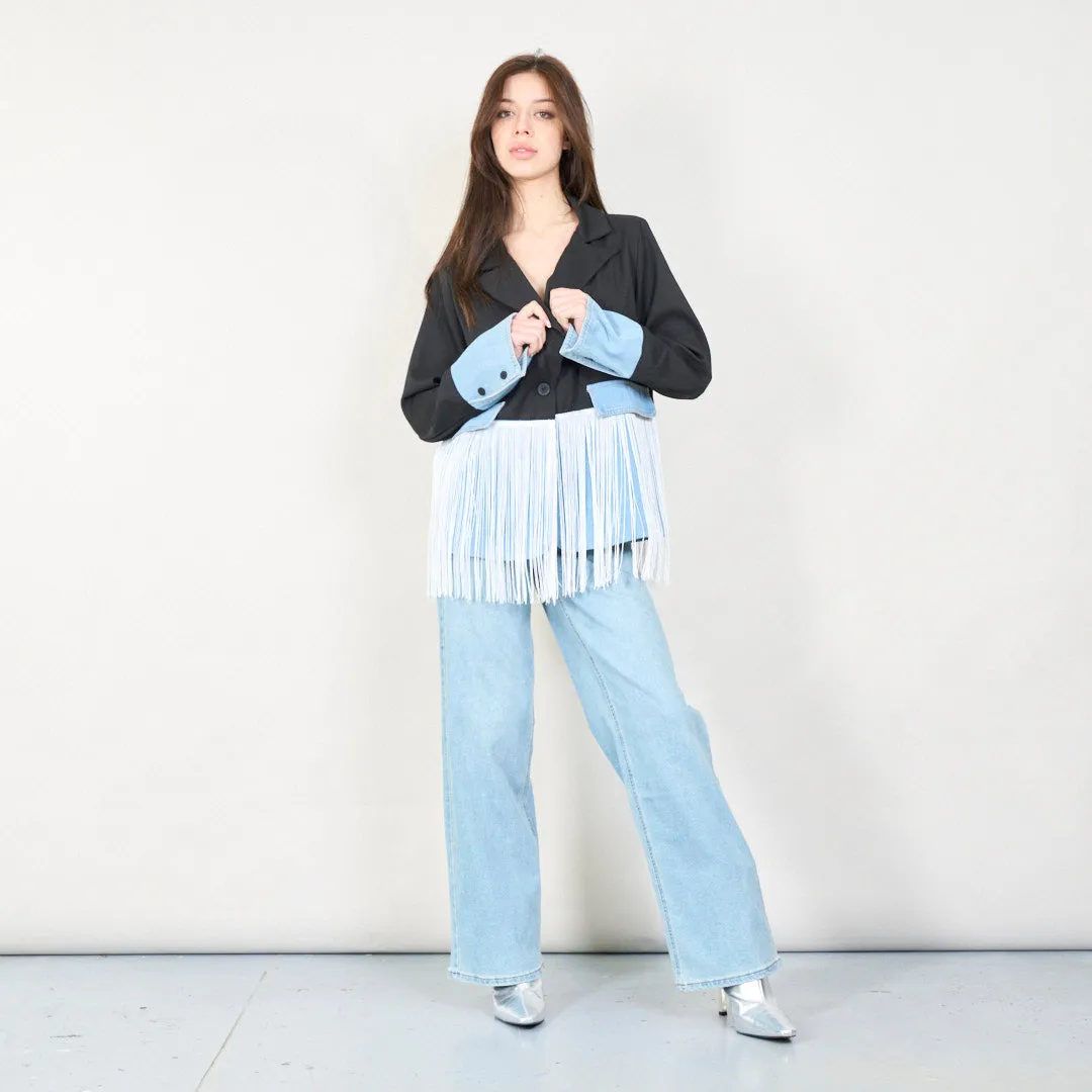 Fringe detailed denim blazer wholesale