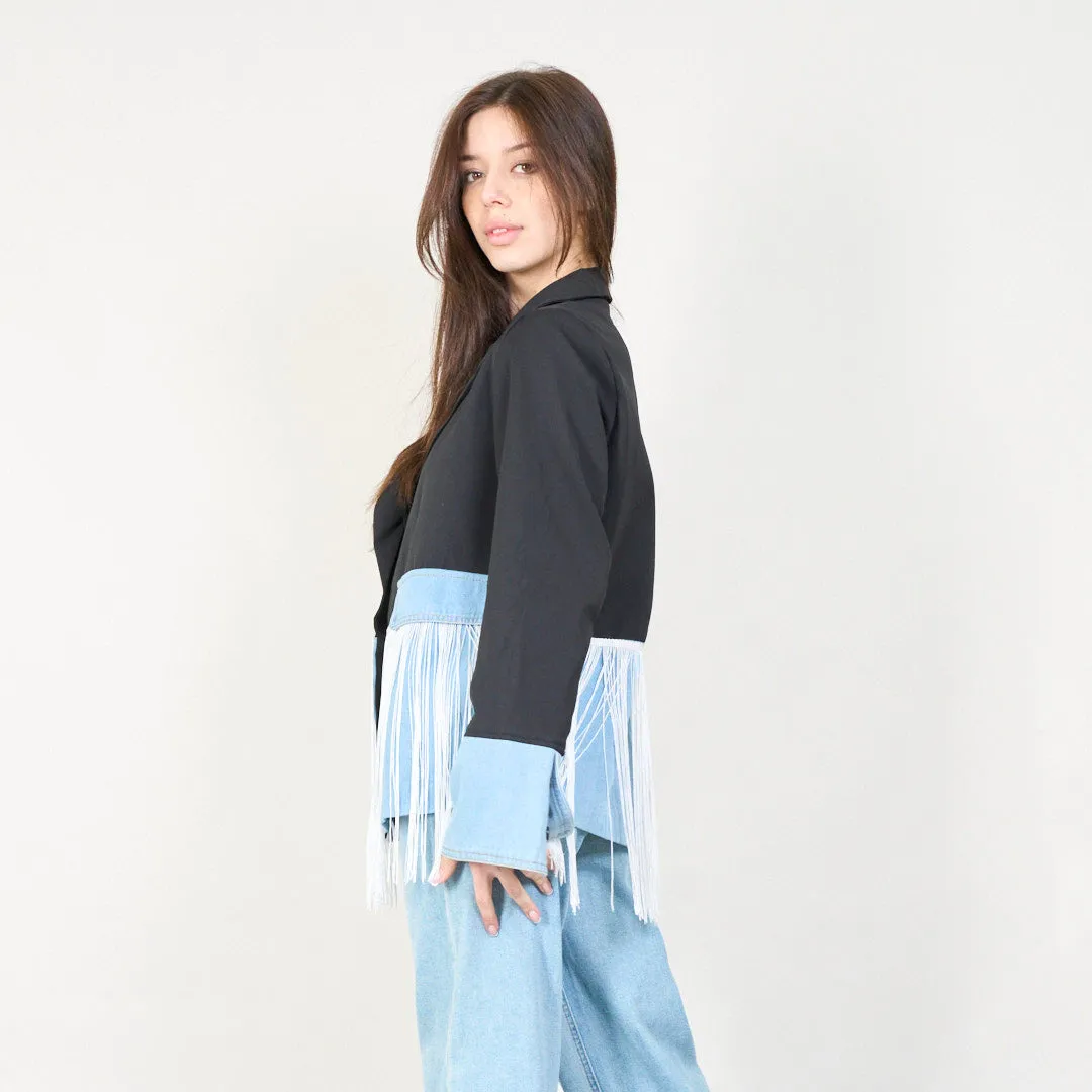Fringe detailed denim blazer wholesale